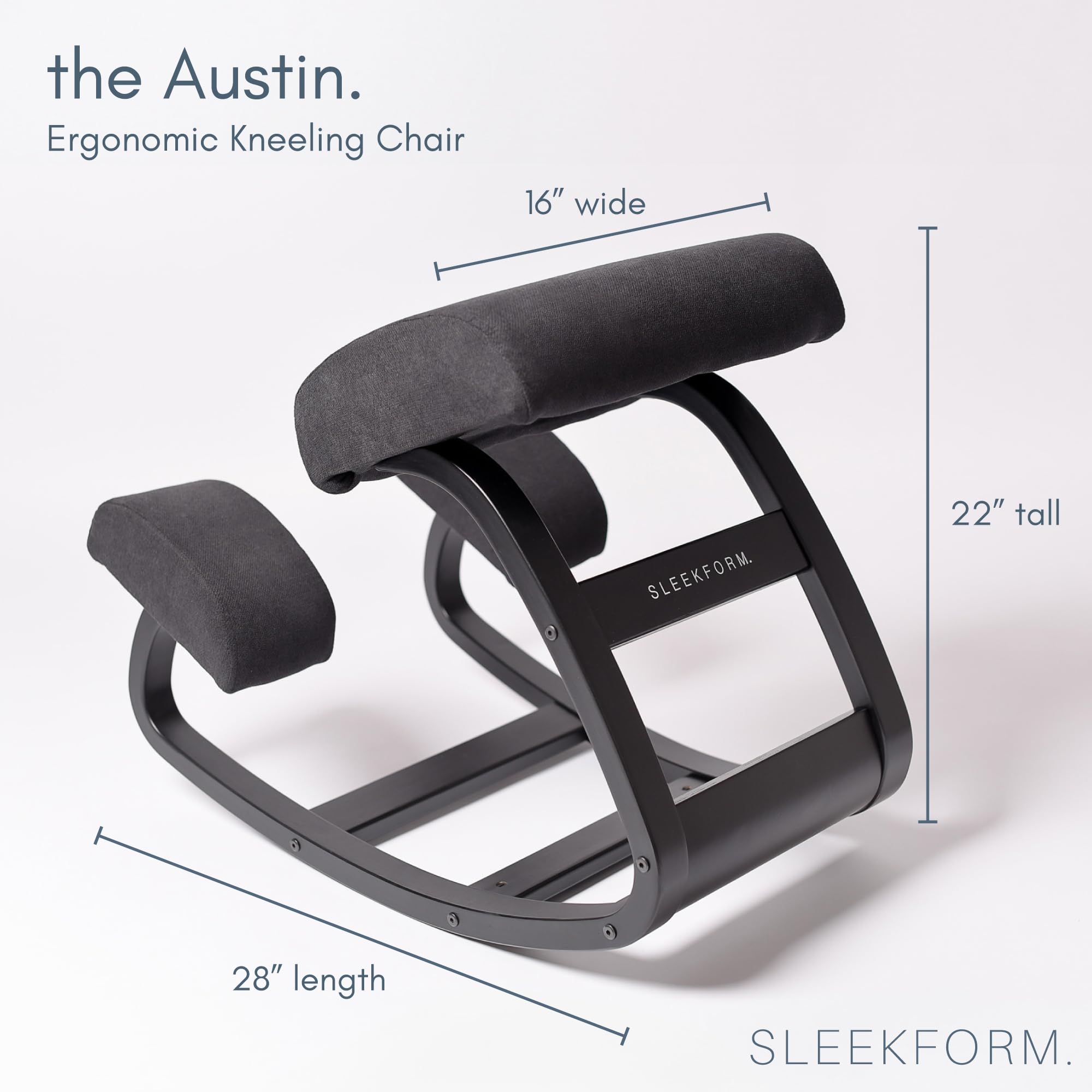 SLEEKFORM Ergonomic Kneeling Chair - Adjustable Rocking Wood Knee Stool for Back Pain Relief & Posture Correction | Orthopedic Balance Seat with Thick Cushions for Home, Office & Meditation Use