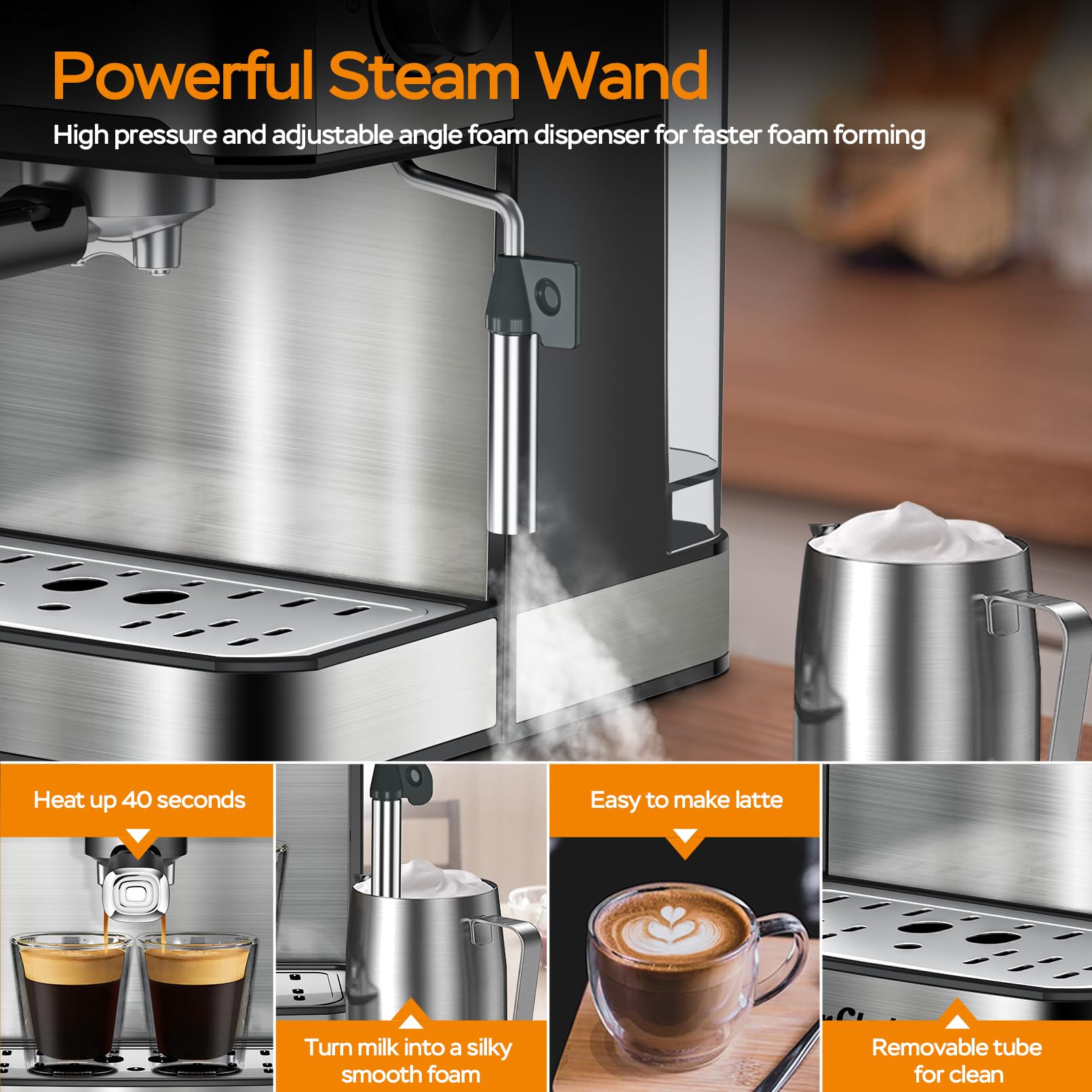 20 Bar Professional Espresso Machine with Milk Frother - Dual Shot & ESE Pod Compatible - 54oz Removable Water Tank - Perfect for Home Baristas & Coffee Enthusiasts - Silver (Ideal for Home Kitchens, Offices & Coffee Shops)