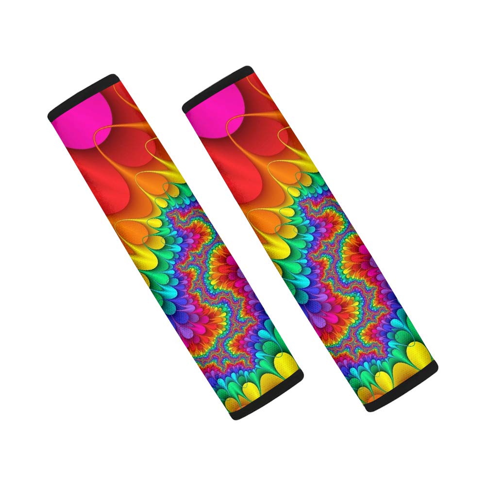 WELLFLYHOM Rainbow Tie Dye Car Seat Belt Pads Cover - 2 Pack Soft Comfort Universal Shoulder Pads for Women & Girls - Colorful Seat Belt Cushions for Cars, SUVs & Road Trips