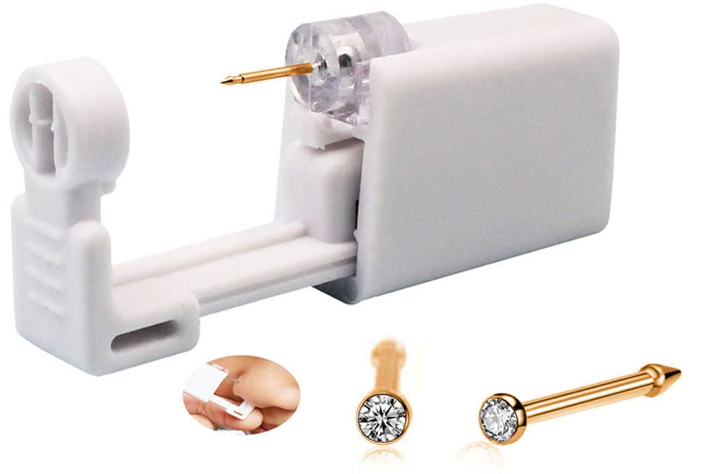 Professional Nose Piercing Kit with Gold Plated Gun - Safe & Sterile Self Piercing Tool for Home or Studio Use - Perfect for Cartilage, Septum, and Nostril Piercings