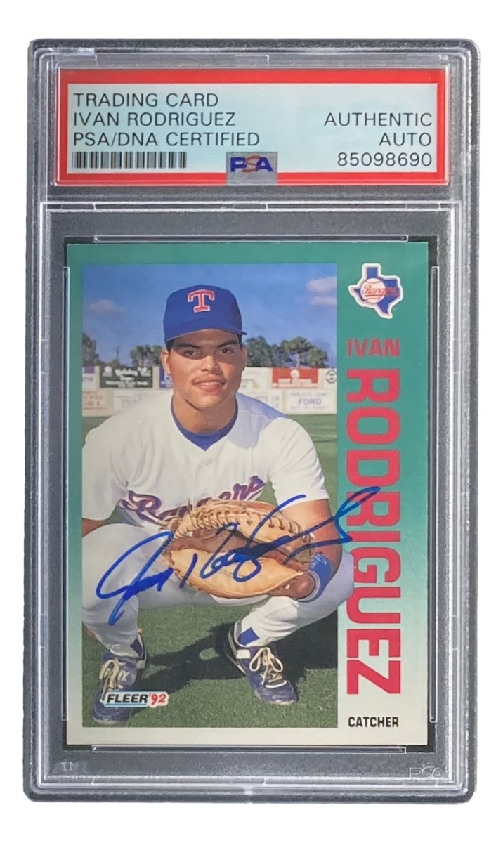 Ivan Rodriguez Autographed 1992 Fleer #316 Texas Rangers Rookie Baseball Card - PSA/DNA Certified - Perfect for Sports Memorabilia Collections & Rangers Fans Gift