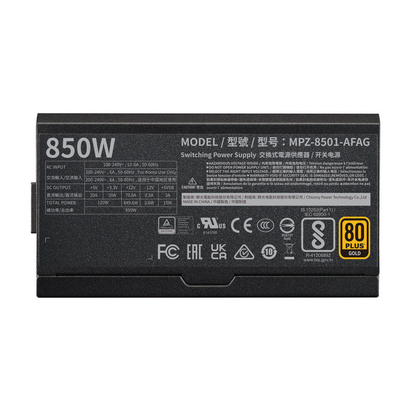 Cooler Master V850 Gold Full Modular ATX 3.0 Power Supply - 850W 80+ Gold Certified PSU with PCIe 5.0 Support for Gaming PC, Workstation & High-End Builds (10 Year Warranty)