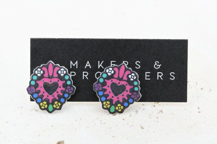 Multi-Color Enamel Heart Shield Stud Earrings - Trendy Fashion Jewelry for Women, Perfect for Valentine's Day Gifts & Everyday Wear