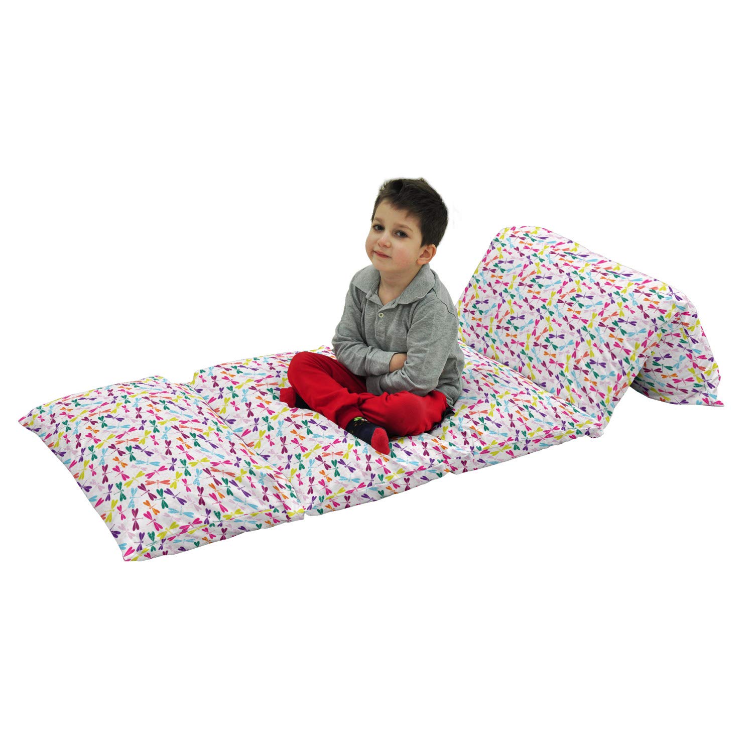 Ambesonne Dragonfly Floor Pillow Lounger Cover - Playroom Birthday Winged Animals Floral Pattern Nap Mat Case for 5 Pillows (88