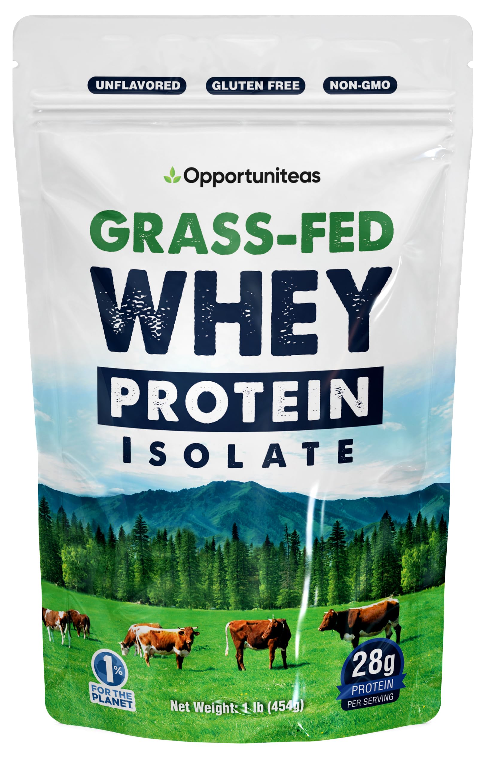 Grass Fed Whey Protein Isolate Powder - Unflavored, 28g Protein per Serving, No Artificial Sweeteners, Hormone-Free, Non-GMO, 1lb - Ideal for Post-Workout Recovery, Smoothies & Baking