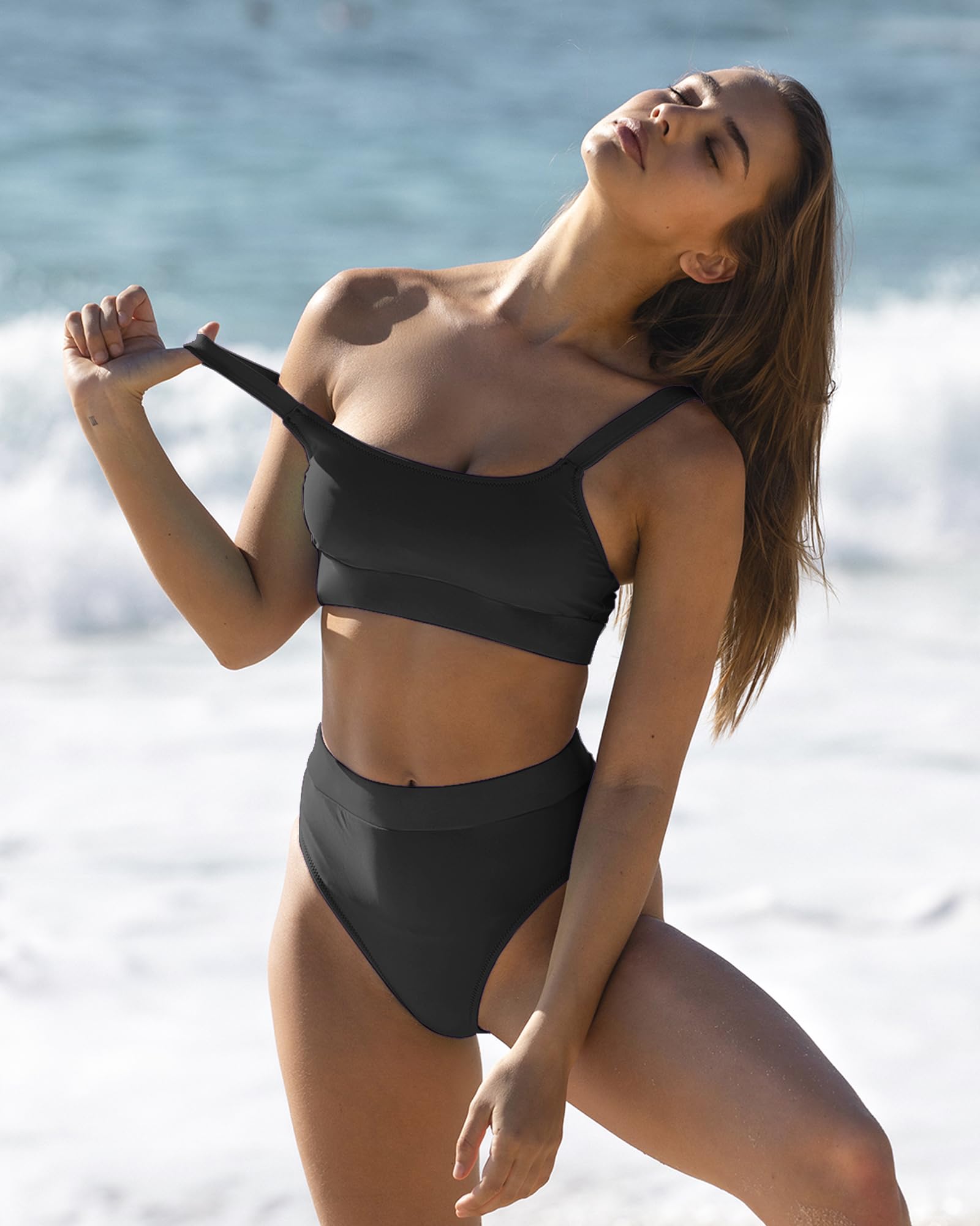 ZINPRETTY Women's High Waisted Bikini Set - Color Block 2 Piece Swimwear with Tummy Control, Sporty Bathing Suit for Teens | Beach, Pool & Summer Vacation Outfits