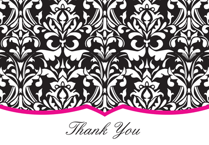 Elegant Classic Damask Fuchsia Thank You Note Cards with Envelopes - Perfect for Weddings, Bridal Showers, and Special Occasions