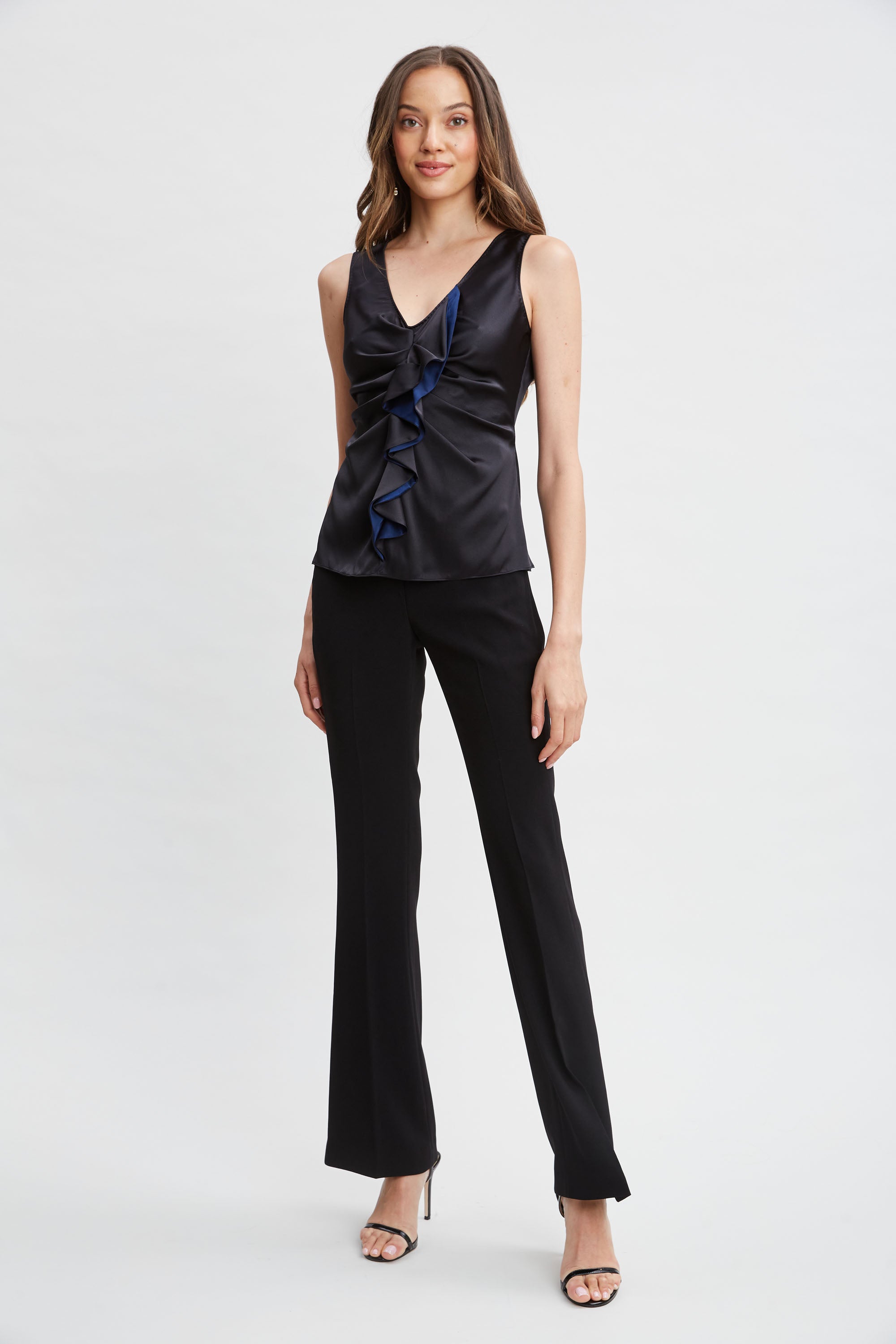 Silk Satin Sleeveless Ruffle Blouse for Women - Elegant Summer Tops for Casual Wear, Date Night & Office Outfits