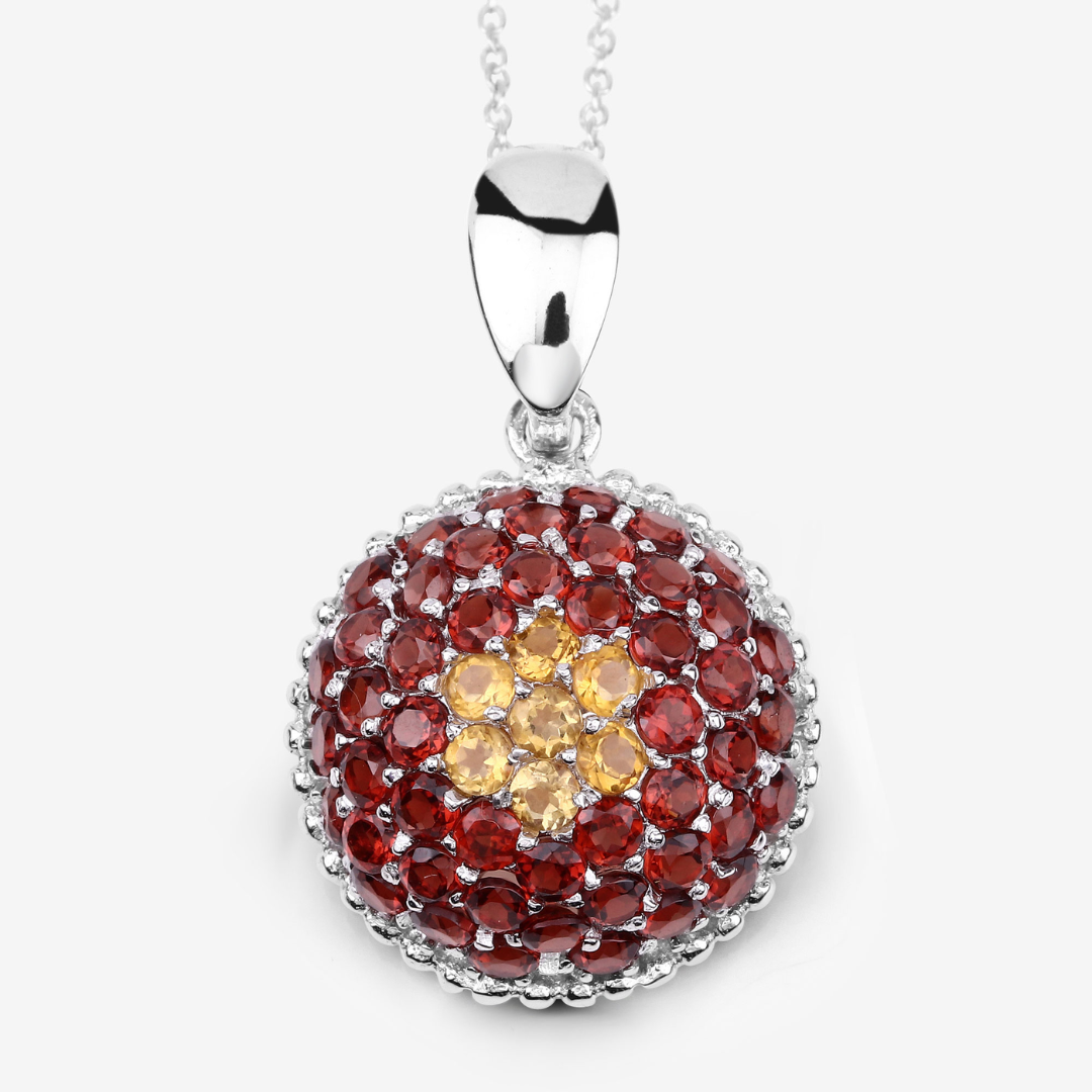 Genuine Citrine Garnet Cluster Necklace - Natural Gemstone Jewelry for Women - Perfect for Gifts, Parties & Special Occasions