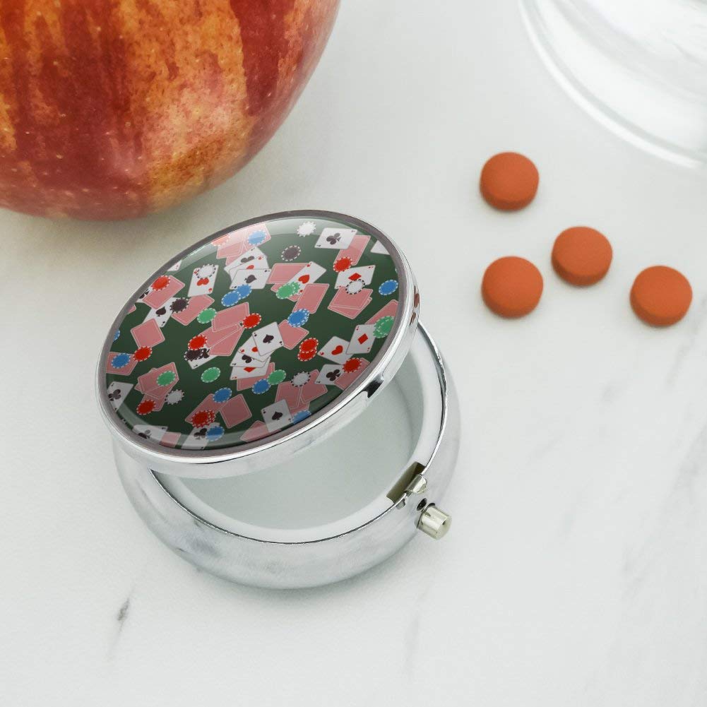 Poker Chips & Ace Cards Pattern Pill Case - Compact Travel Medicine Organizer - Perfect for Casino Theme Gifts, Medication Storage, and Poker Night Accessories