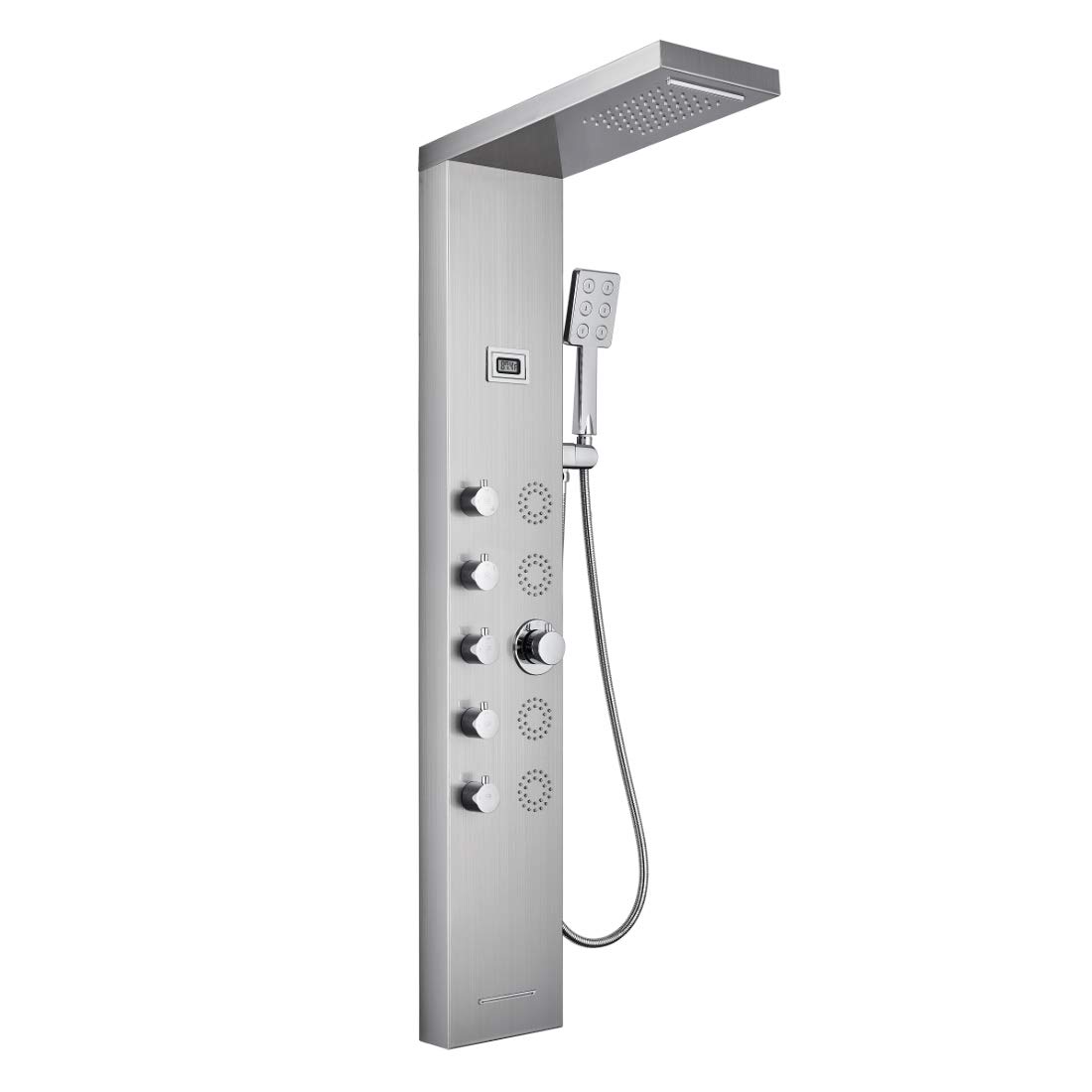 **MENATT 5-in-1 Shower Panel Tower System - SUS304 Stainless Steel with 4 Body Massage Jets, Rainfall & Waterfall Shower Head, Handheld Shower & Bathtub Spout - Perfect for Spa-Like Bathroom Upgrades & Luxury Shower Experience**