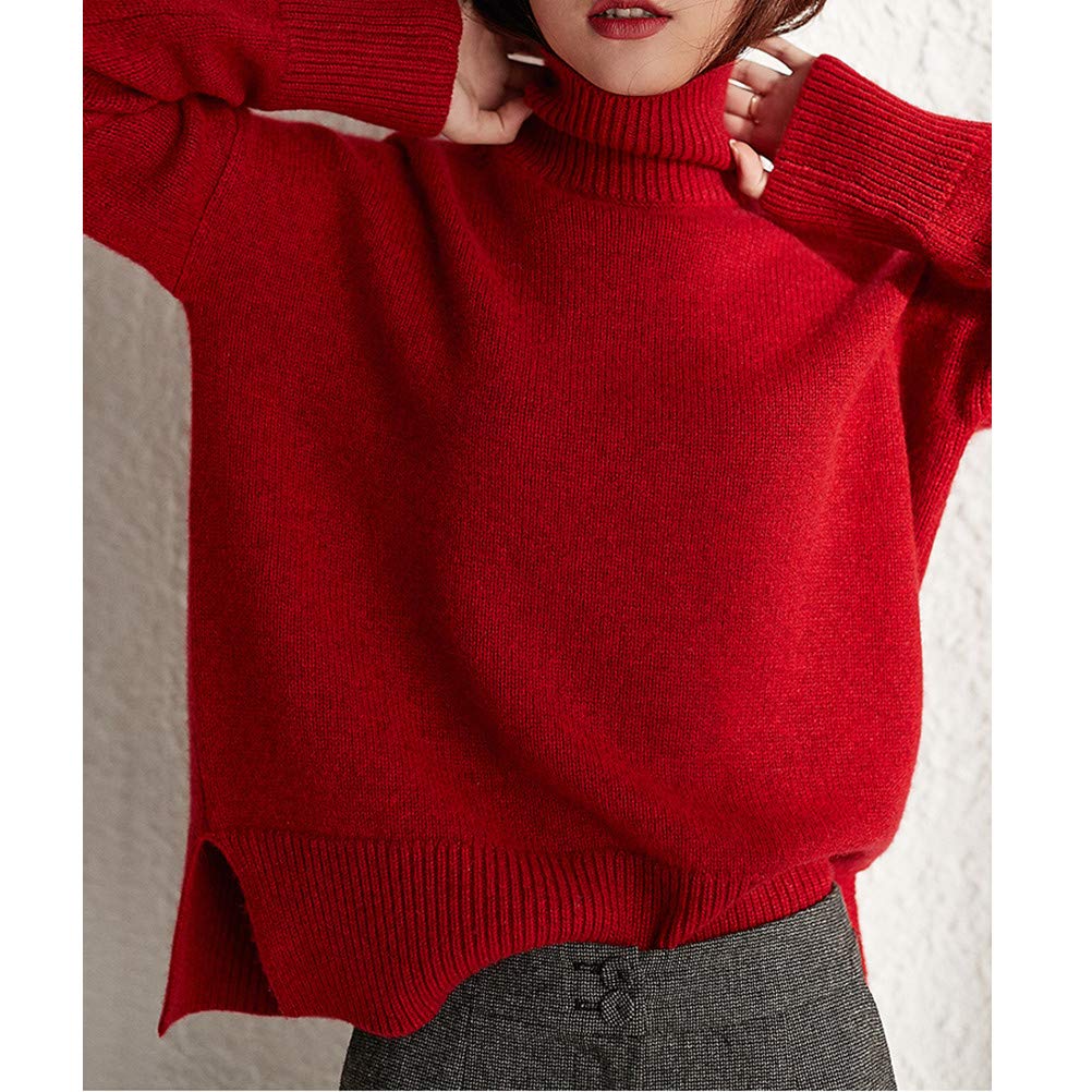 Luxury Women's High Neck Cashmere Sweater with Side Slits - Soft & Warm Winter Pullover for Office, Date & Casual Outfits