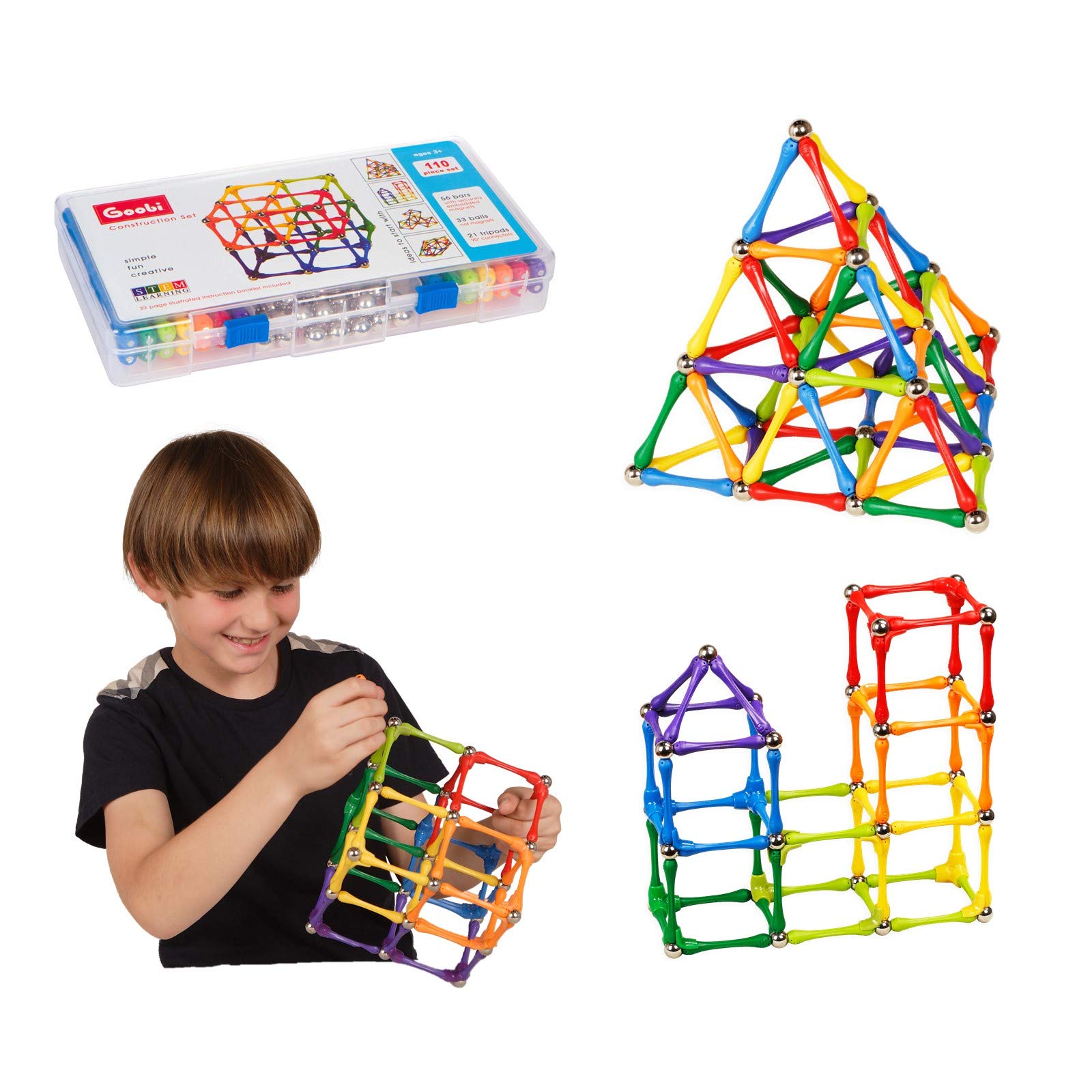 Goobi 110-Piece Magnetic Building Blocks Set - STEM Educational Construction Toy for Kids Ages 3-8 | Montessori Learning, Creative Play & Brain Development | Perfect for Classroom, Home & Travel Activities