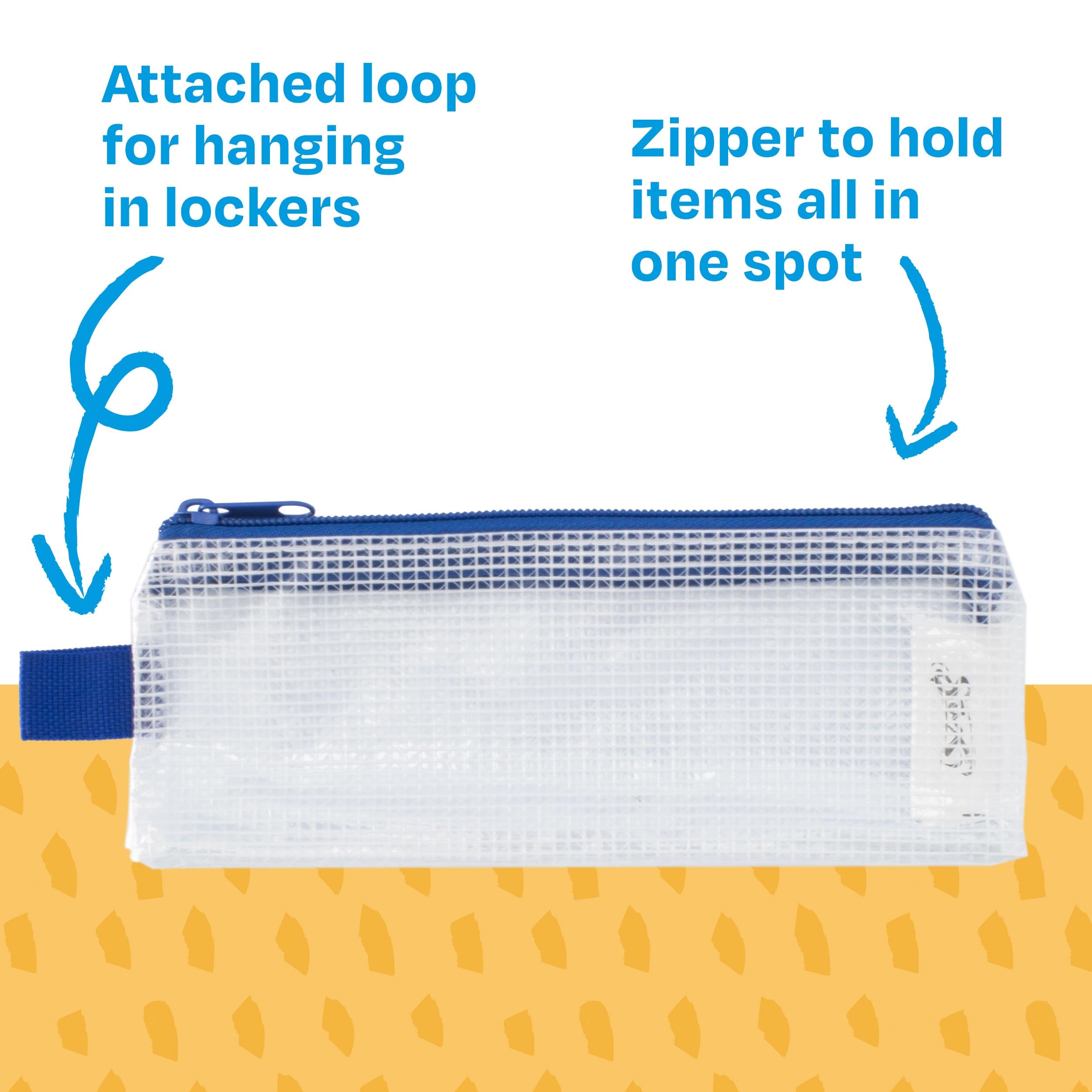 Mesh Pencil Case for School Supplies - 3x8 Inches, Clear with Blue Trim (Pack of 10) - Perfect for Organizing Pens & Markers