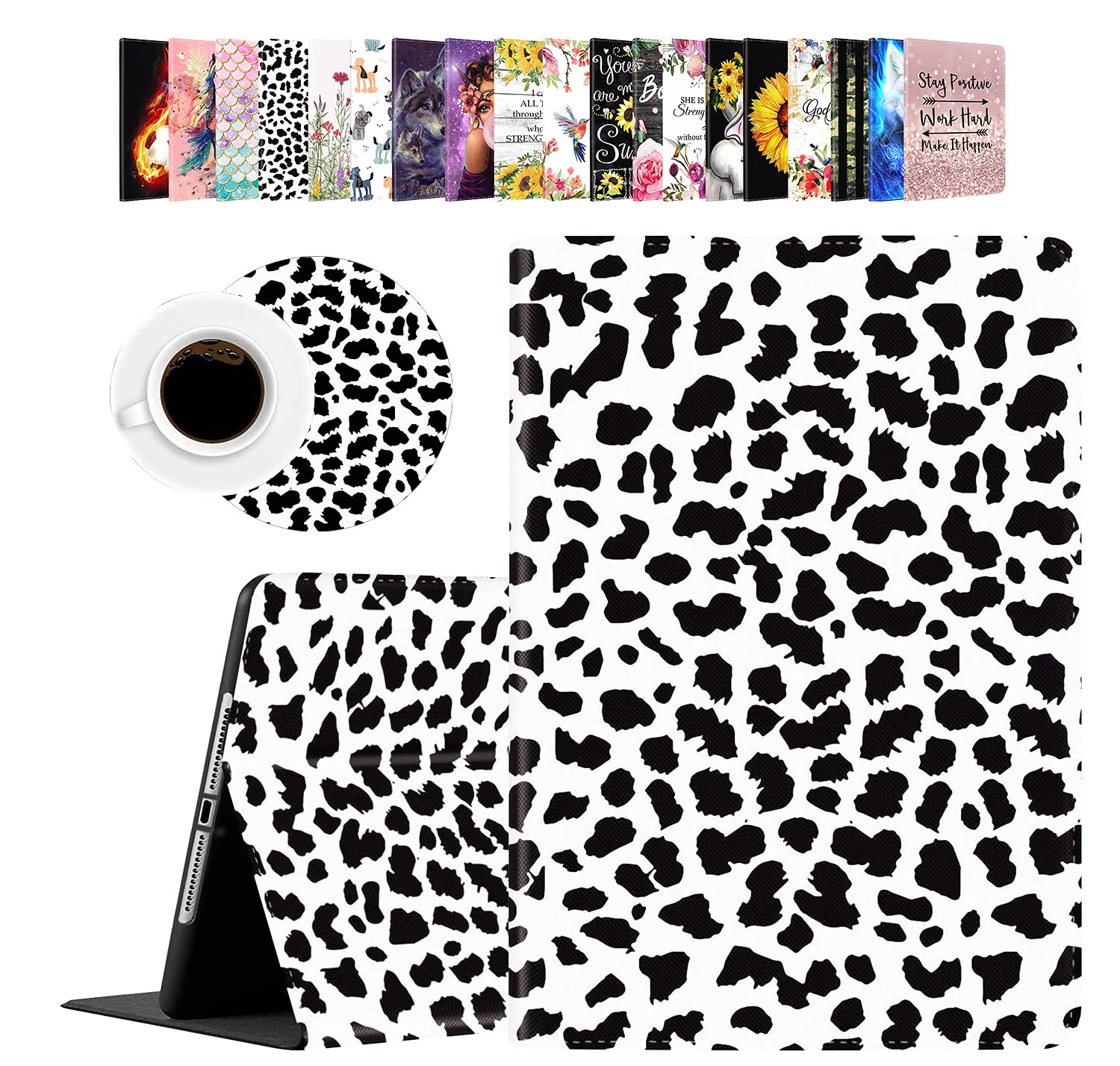 Shockproof iPad Case for iPad 10.2 (8th/7th Gen 2020/2019) & iPad Air 10.5 (2019) & iPad Pro 10.5 - Durable Protective Cover with Cute Polka Dot Print & Bonus Coasters Set - Perfect for Home, Office, and Travel Use