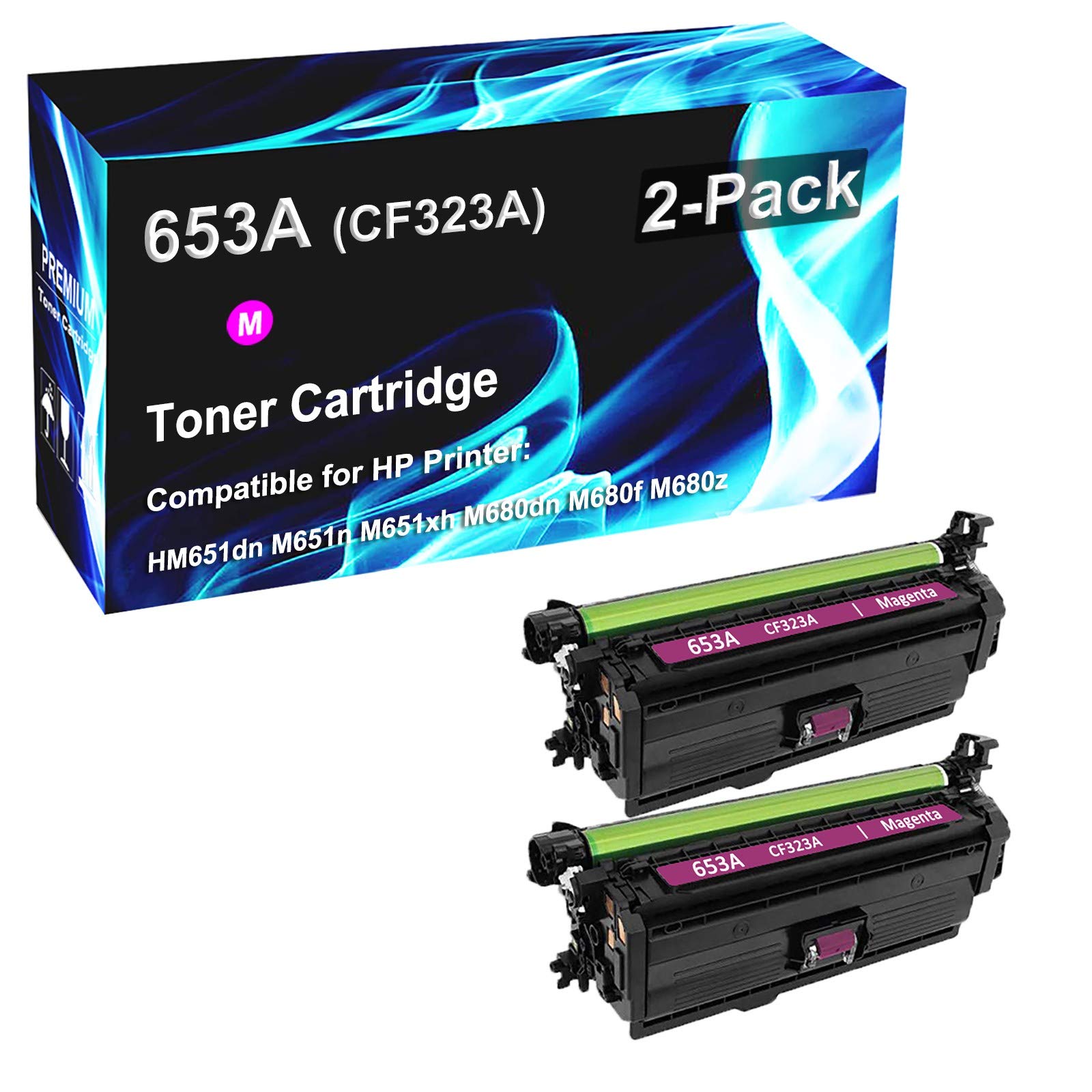 2 Pack High Yield Magenta Toner Cartridge Replacement for HP 653A CF323A - Compatible with HP Pro M651dn M651n M651xh M680dn M680f M680z Series Printers - Ideal for Office & Home Printing Needs