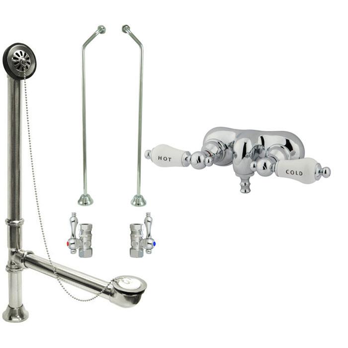 Chrome Wall Mount Clawfoot Bathtub Faucet Set with Drain Stops - CC44T1 System | Vintage Style Bathroom Fixture for Classic & Modern Homes