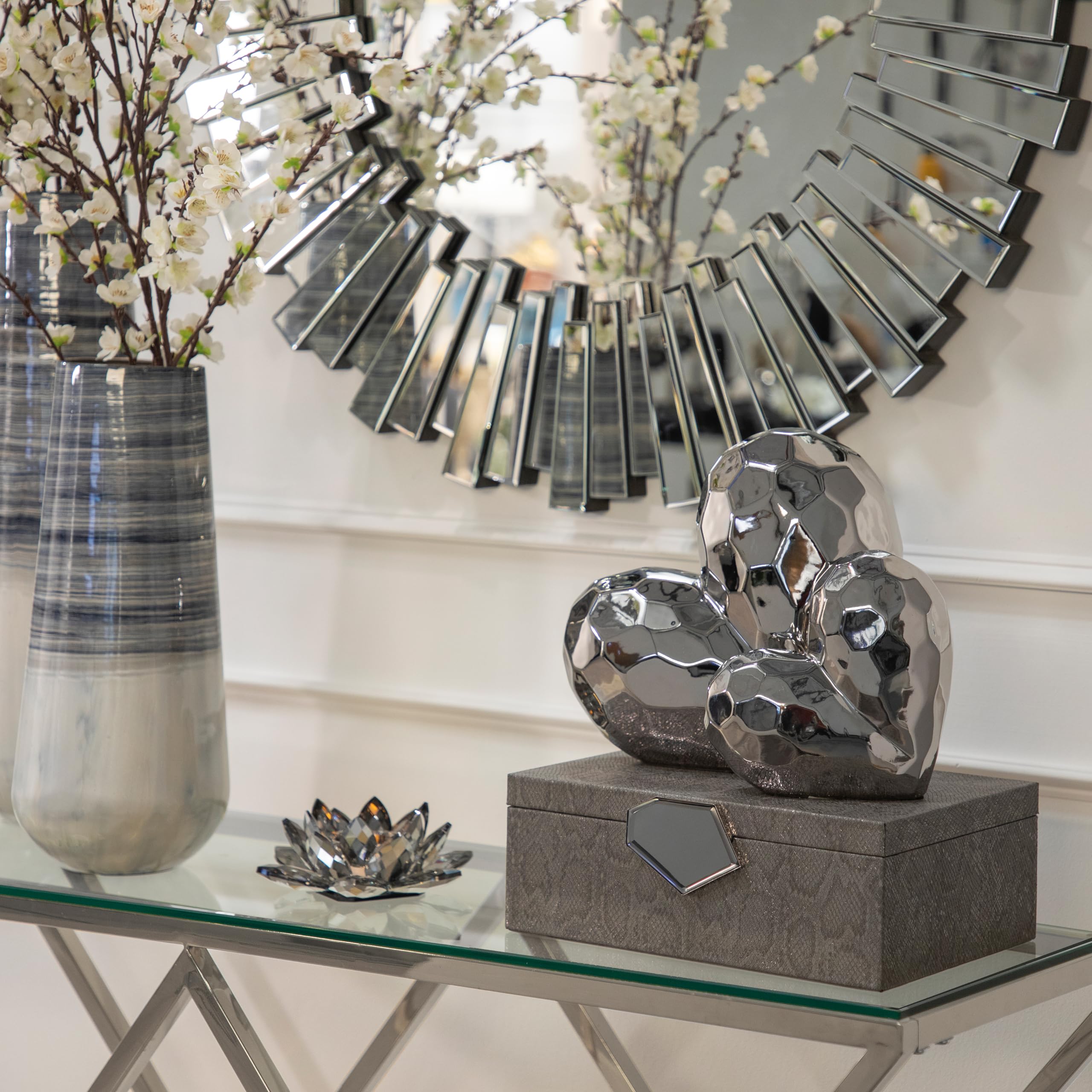 Sagebrook Home Silver Ceramic Heart Decor - Metallic Stoneware Accent Piece for Home, Office, Living Room & Bedroom - 8 Inch Heart-Shaped Decoration for Valentine's Day, Wedding, Anniversary Gifts & Home Décor