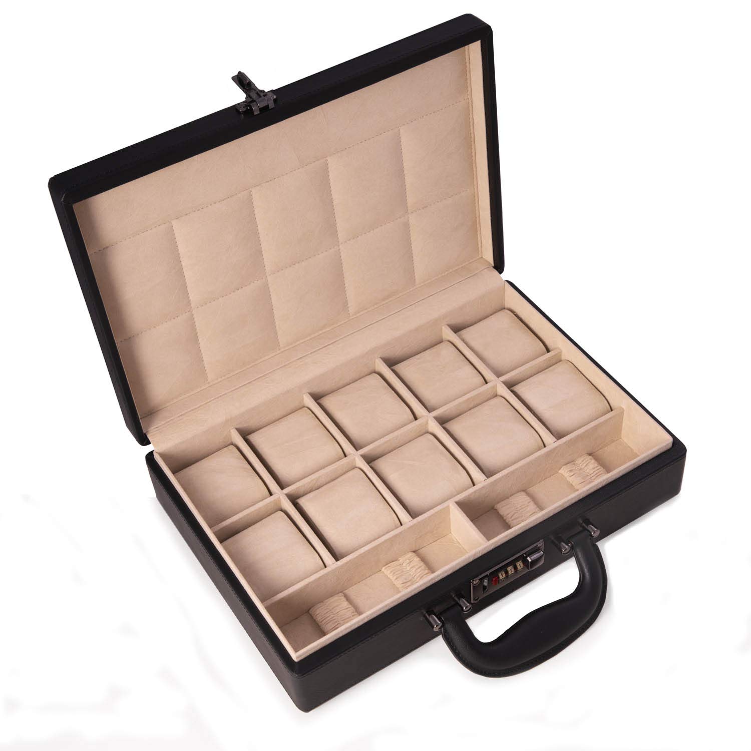 Bey-Berk Custom Personalized Alfred Watch Box Briefcase - Holds 10 Watches & Accessories | Luxury Watch Storage for Collectors & Travel