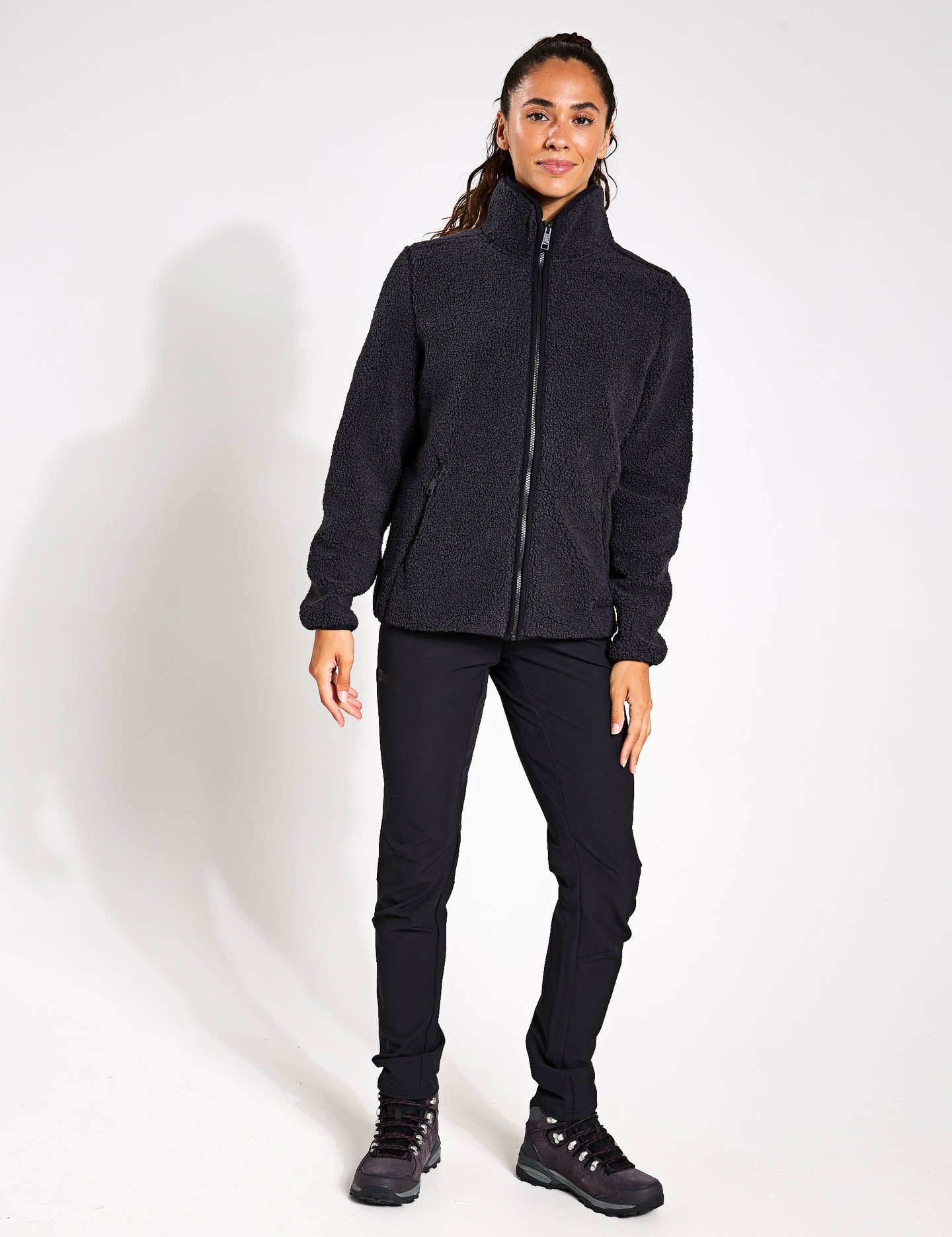 High Curl Jacket for Women - Stylish Black Winter Coat with Stand Collar | Warm Windproof Outerwear for Cold Weather, Hiking & Outdoor Activities