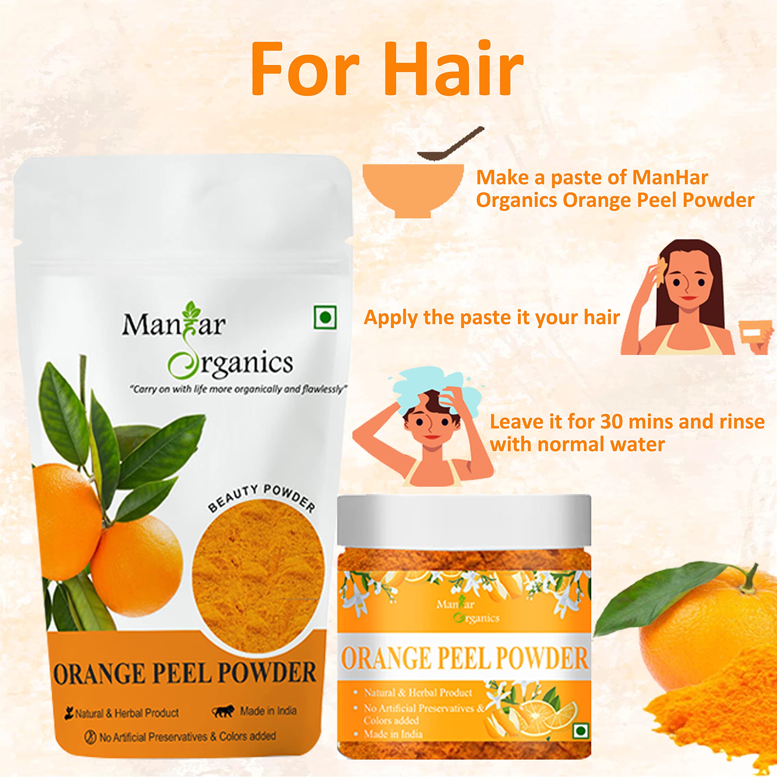 Organic Orange Peel Powder for Face - 100g with Vitamin C & Antioxidants | Brightening & Cleansing Facial Mask | DIY Skincare for Glowing Skin