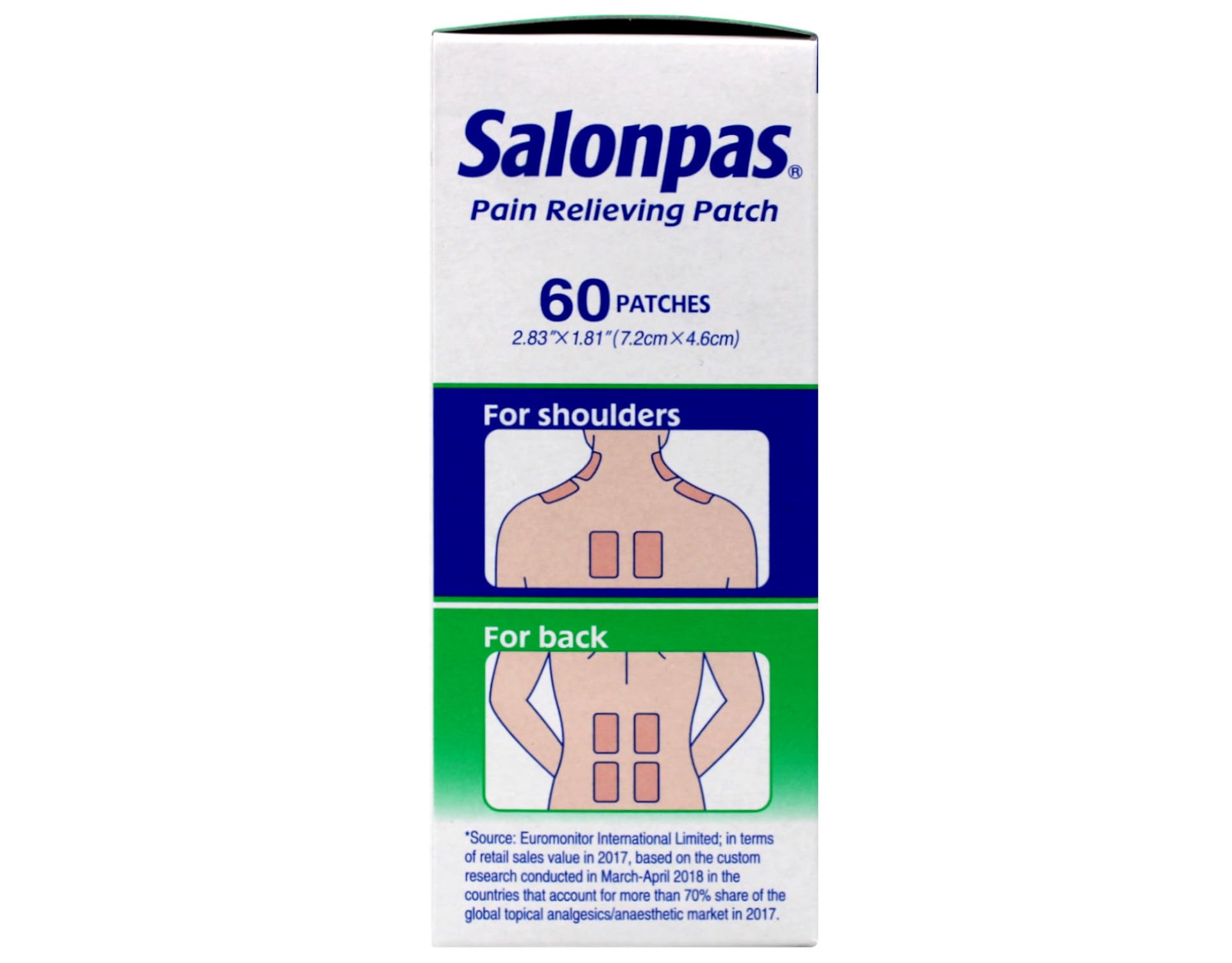 Salonpas Pain Relieving Patch for Back, Neck, Shoulder & Knee Pain Relief - 8 Hour Fast-Acting Muscle Soreness Relief - 60 Count (Pack of 2) - Perfect for Workout Recovery, Arthritis & Chronic Pain Management