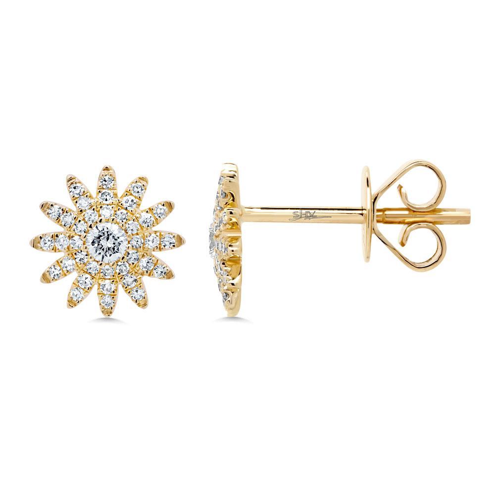 14K Gold 0.24 CTW Diamond Starburst Stud Earrings for Women - Elegant Everyday Jewelry & Special Occasion Gift