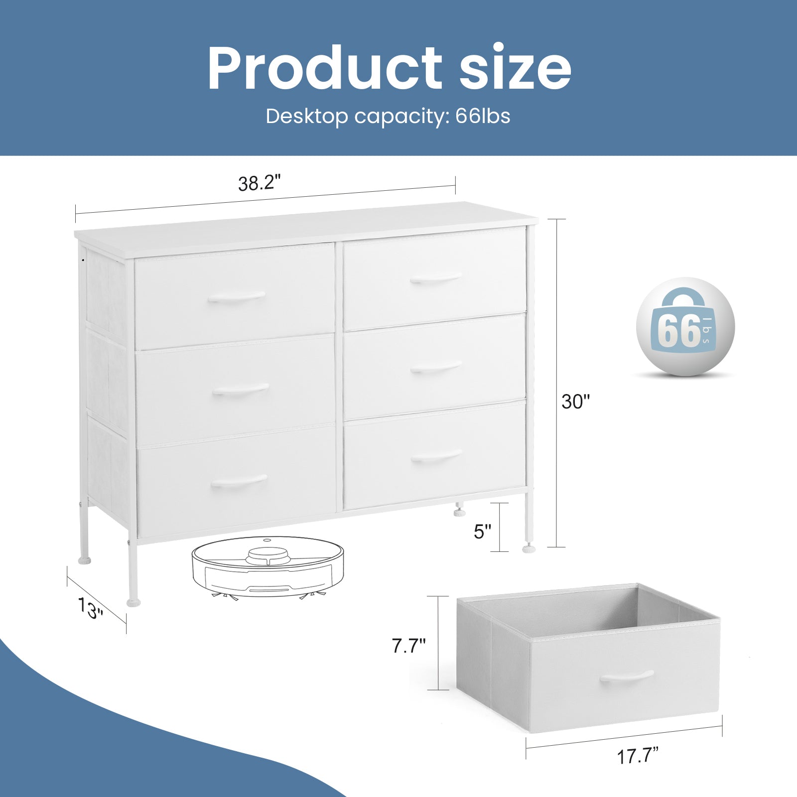 6-Drawer Wide Fabric Dresser for Bedroom with Metal Frame & Wooden Top - TV Stand, Clothes Storage Organizer for Master Bedroom, Guest Room & Dormitory