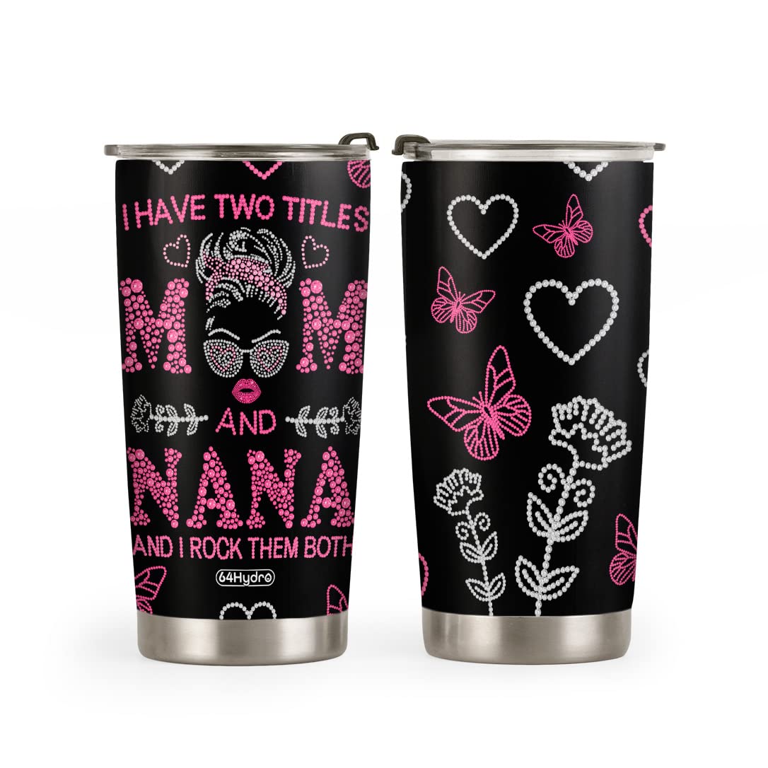 64HYDRO 20oz Insulated Tumbler Cup with Lid - Pink Vacuum Insulated Travel Coffee Mug for Women, Perfect Birthday Gift for Mom, Grandma, Nana - Great for Office, Gym, Travel & Daily Use