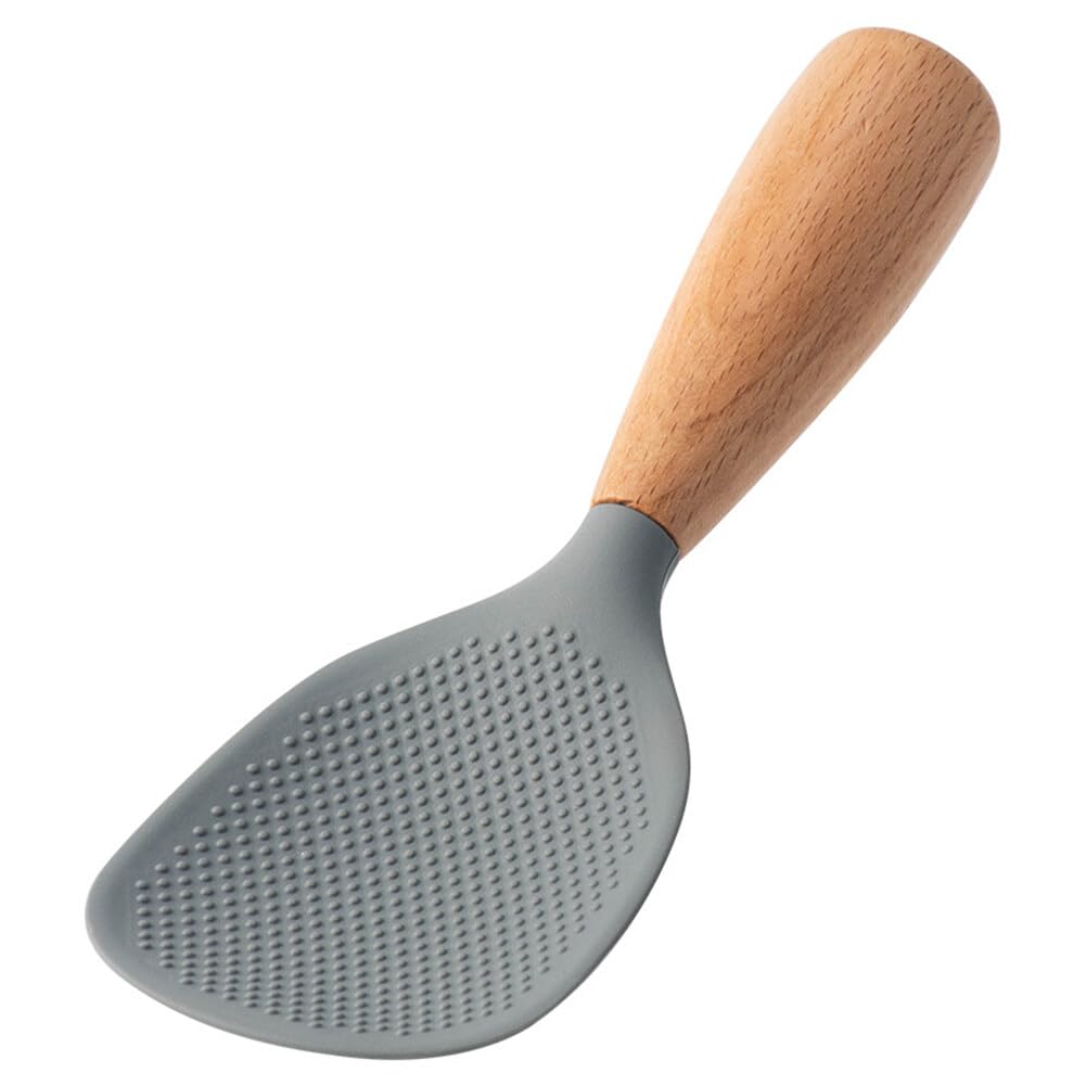 Non-Stick Vertical Rice Paddle Spoon with Wooden Handle - Stand Up Serving Spoon & Kitchen Spatula for Cooking Rice, Stirring, and Serving - Perfect for Rice Cookers, Pots, and Everyday Kitchen Use