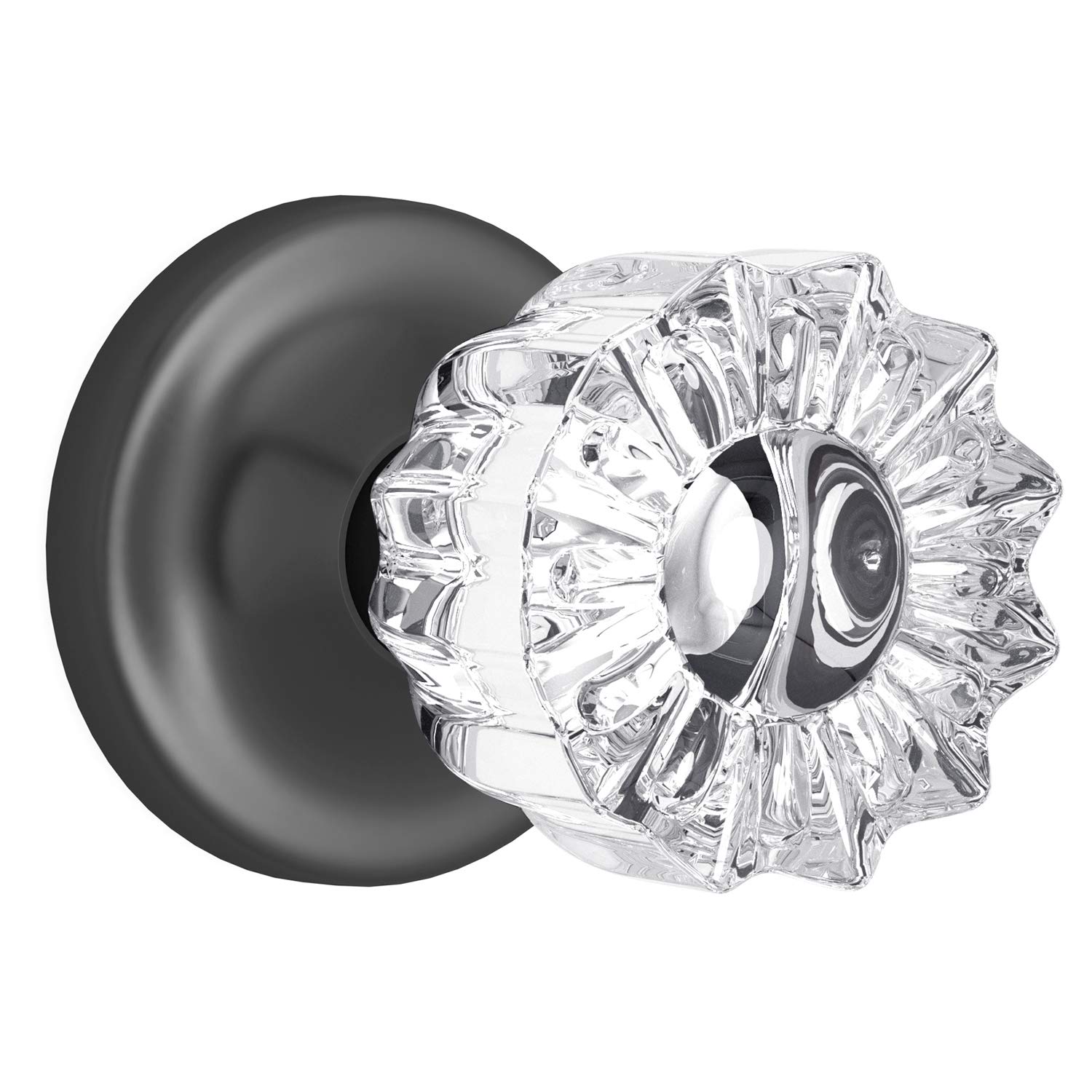 (3 Pack) Vintage Fluted Crystal Door Knobs - Dark Grey Round Rosette for Bedroom, Bathroom & Closet Privacy - Antique Style Cabinet Hardware Replacement
