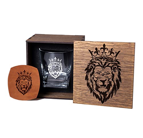 Game Master Gift Idea - Role Playing Game Style Whisky Glass with Gift Box - Perfect Present for Gamer Men (Lion Design) - Great for D&D Nights, Birthday Gifts & Whiskey Lovers