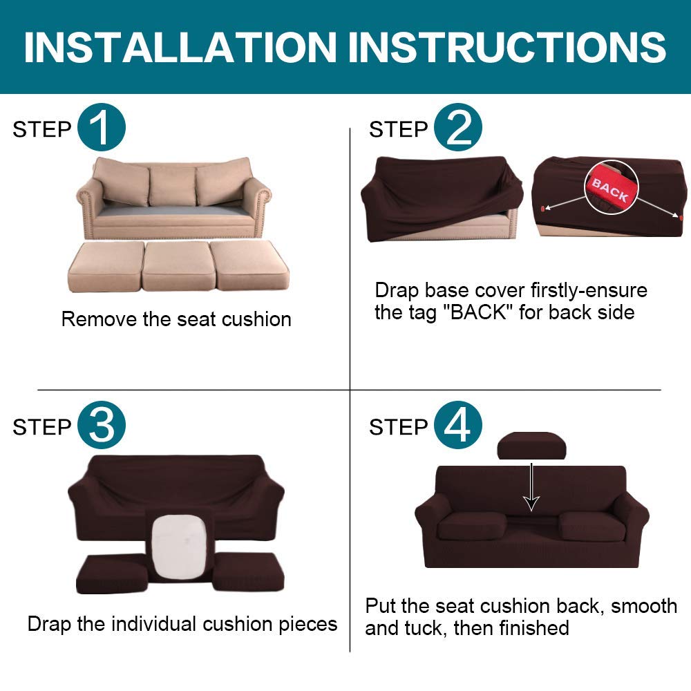 Turquoise Brown 4-Piece Sofa Cover Set & 3-Piece Loveseat Cover - Stretchable Furniture Protector for Living Room, Bedroom, Dorm - Spill & Pet Hair Resistant
