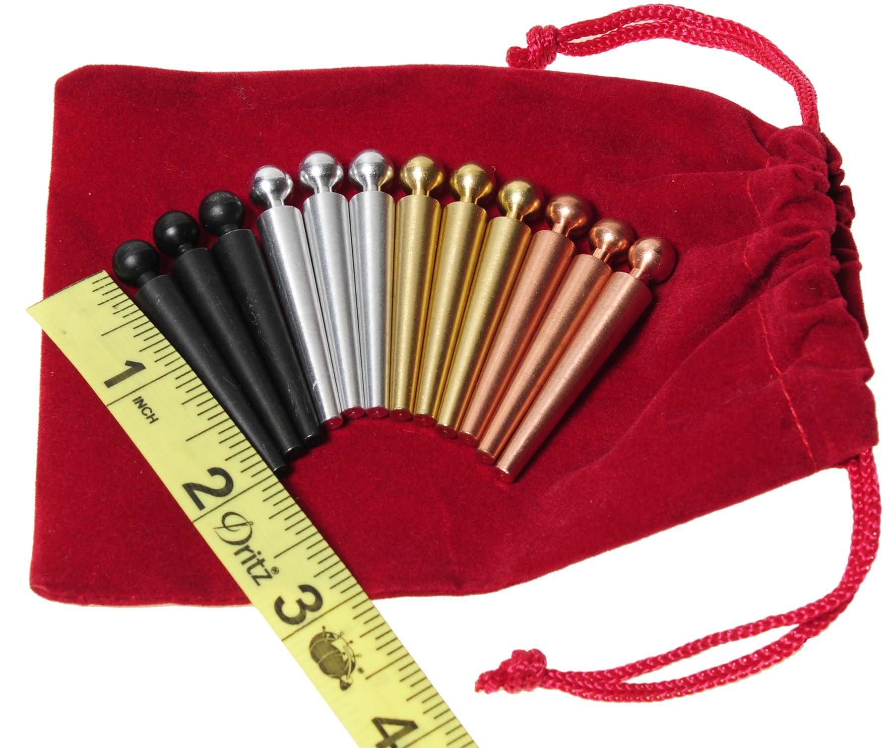 Extra Large Metal Cribbage Pegs with Ball Top - Set of 12 Pegs in 4 Colors for Specialized Cribbage Boards - Includes Soft Red Velveteen Storage Pouch - Perfect for Game Nights, Travel & Family Gatherings