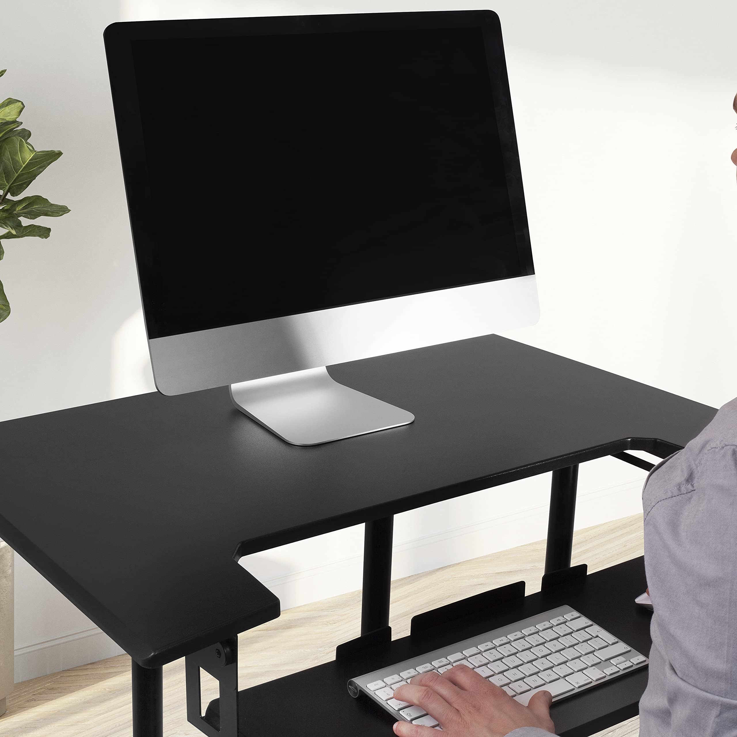 Duronic DM03ST1 Adjustable Sit-Stand Trolley Desk - Portable Standing Workstation with Keyboard Tray for Laptop & Monitor | Height Adjustable Computer Desk | Perfect for Home Office, Gaming & Workspace Ergonomics