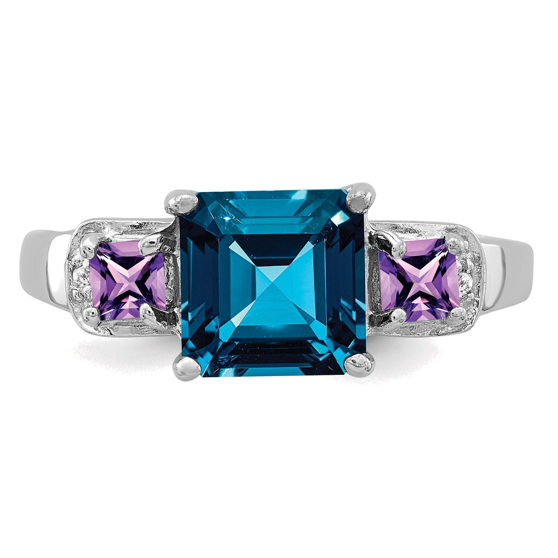 Bonyak Sterling Silver Rhodium London Blue Topaz Amethyst Diamond Ring - Size 10 | Elegant Women's Jewelry for Weddings, Anniversaries & Special Occasions