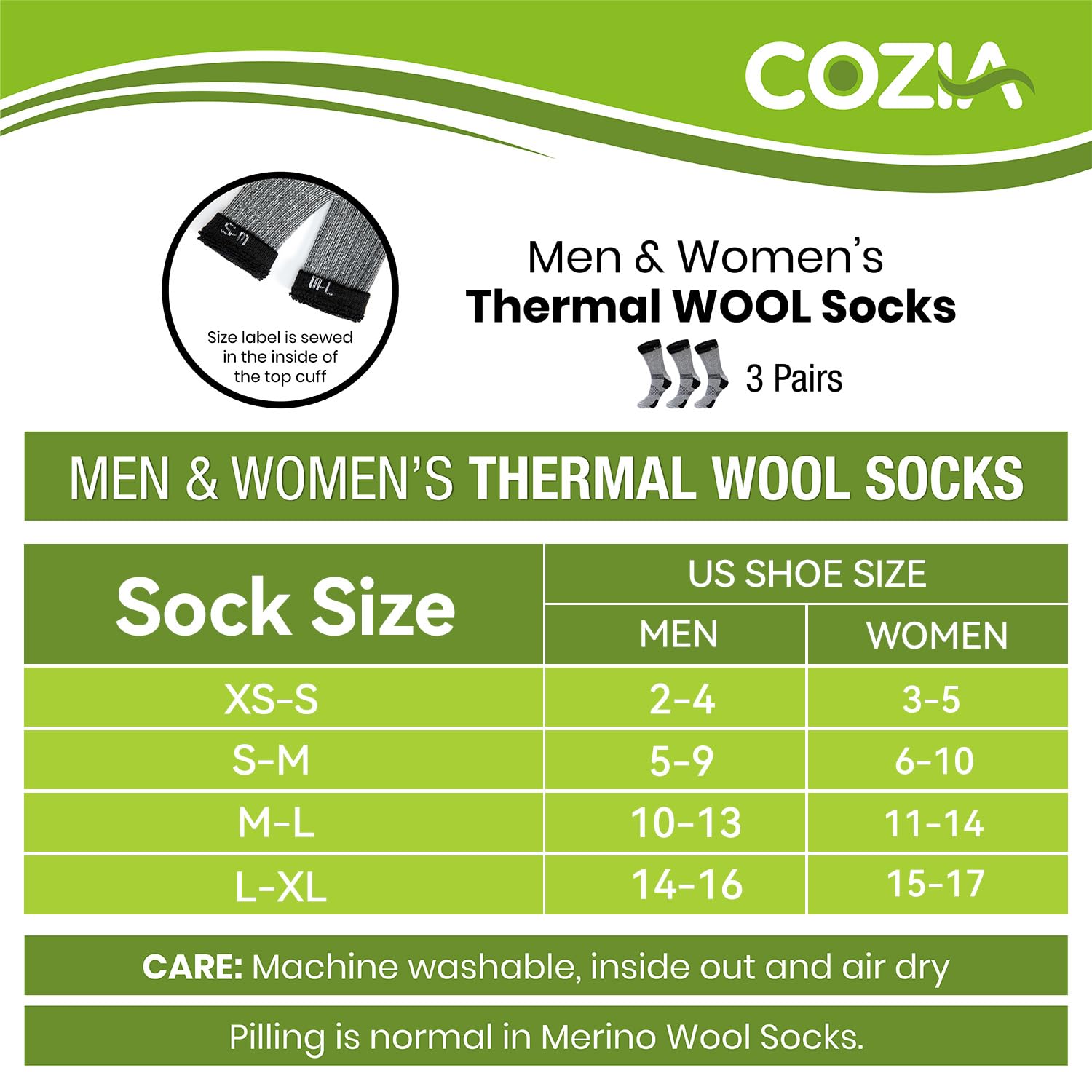 Premium Merino Wool Socks for Men & Women - 3 Pairs Warm Thermal Hiking Boot Socks for Outdoor Adventures, Winter Sports & Daily Comfort