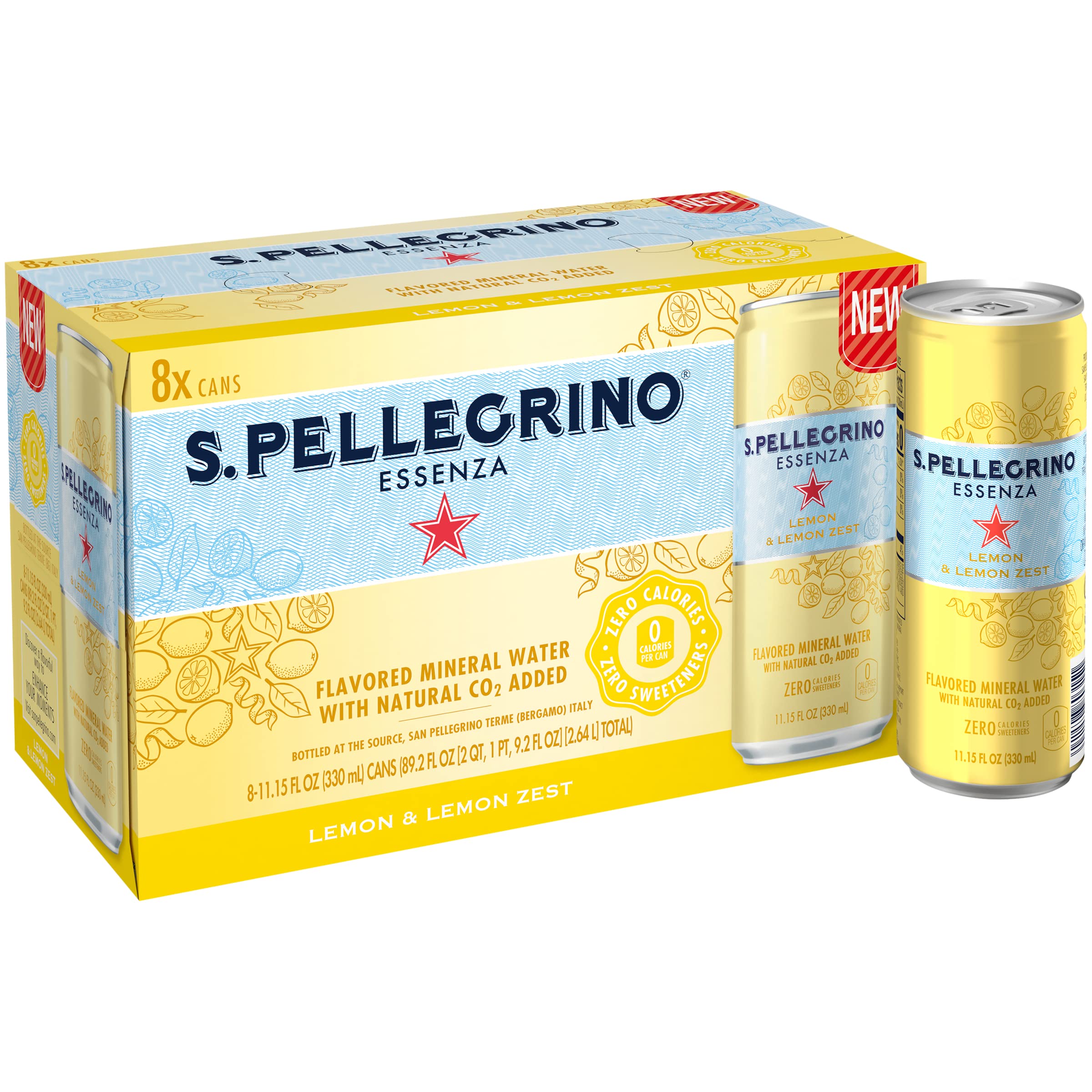 S.Pellegrino Essenza Sparkling Mineral Water Variety Pack - 24 Cans (11.15 Fl Oz Each) with Lemon, Wild Strawberry & Original Flavors | Refreshing Hydration for Office, Gym & Outdoor Activities