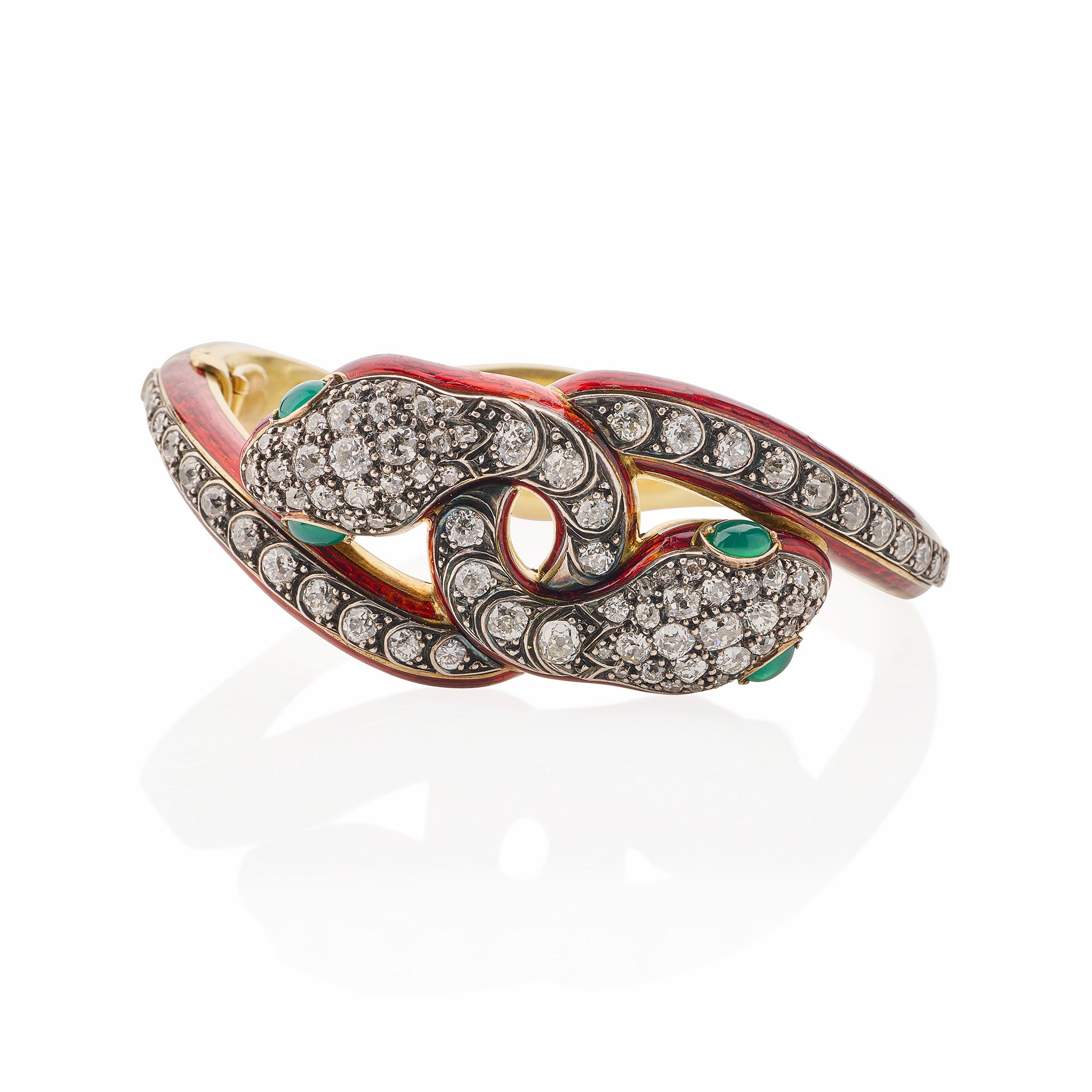 Antique Diamond & Enamel Snake Bracelet - Vintage Jewelry for Women, 18K Gold Plated Serpent Arm Cuff - Perfect for Evening Parties, Weddings & Special Occasions