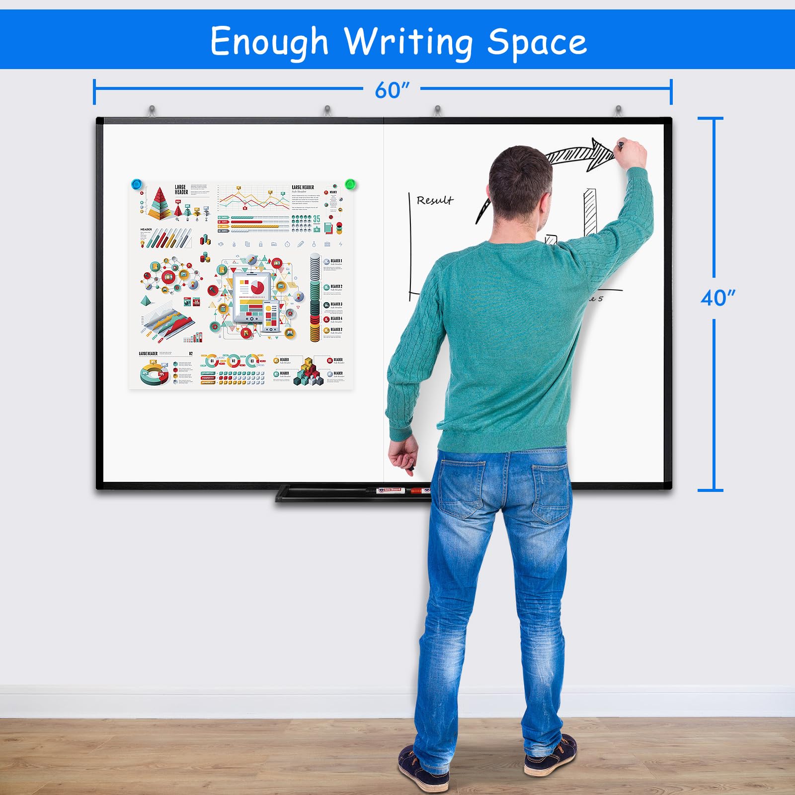 Maxtek 60x40 Inch Magnetic Dry Erase Whiteboard - Large Aluminum Framed Wall Mounted White Board with Pen Tray for Presentations | Perfect for Classroom, Office, Home & School Use | Durable Writing Surface for Meetings, Teaching & Home Organization