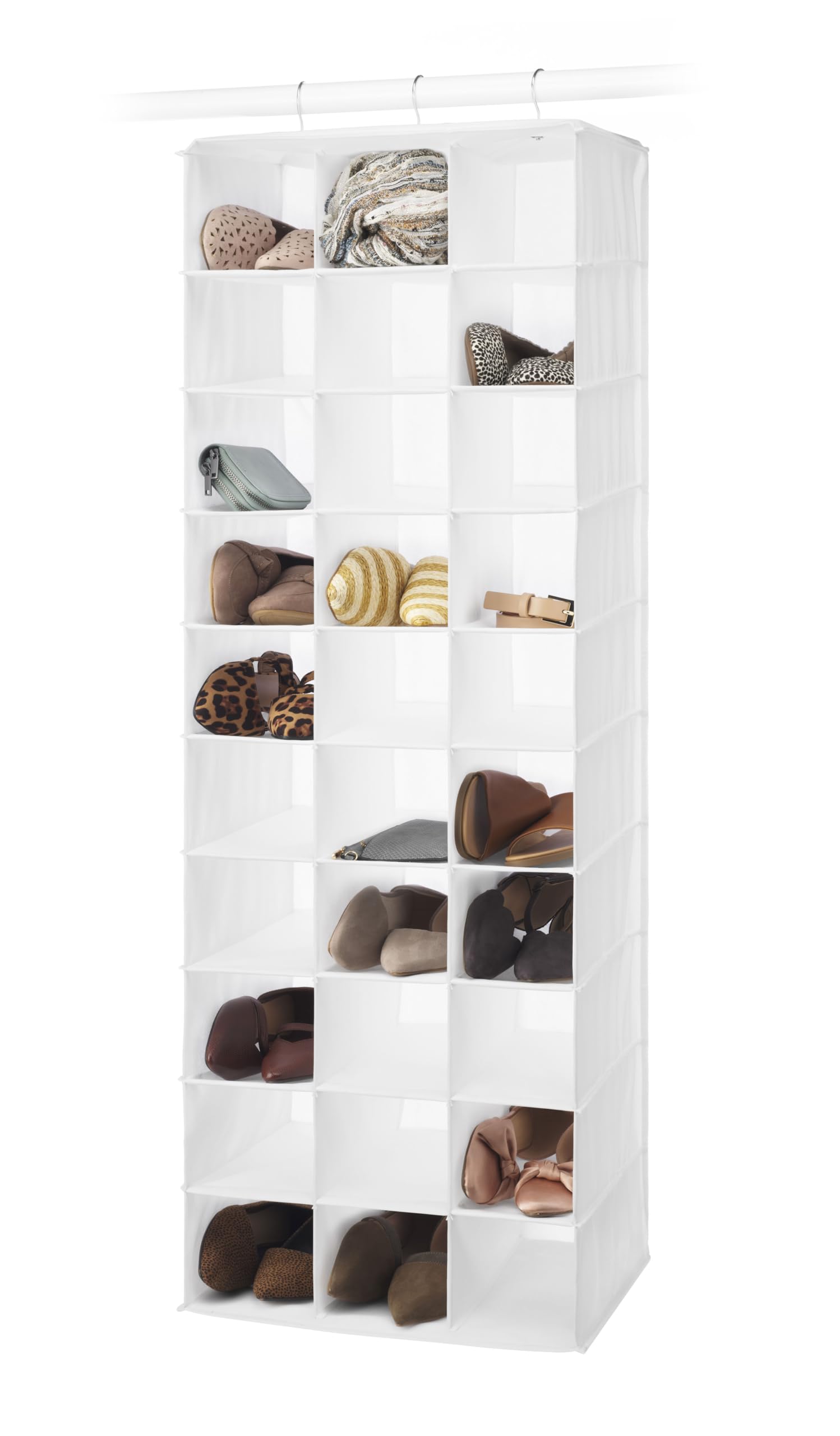 Whitmor Hanging Shoe Organizer - 30-Pocket Closet Storage for Shoes, Accessories & More - Space Saving Solution for Bedroom, Closet or Entryway (White)