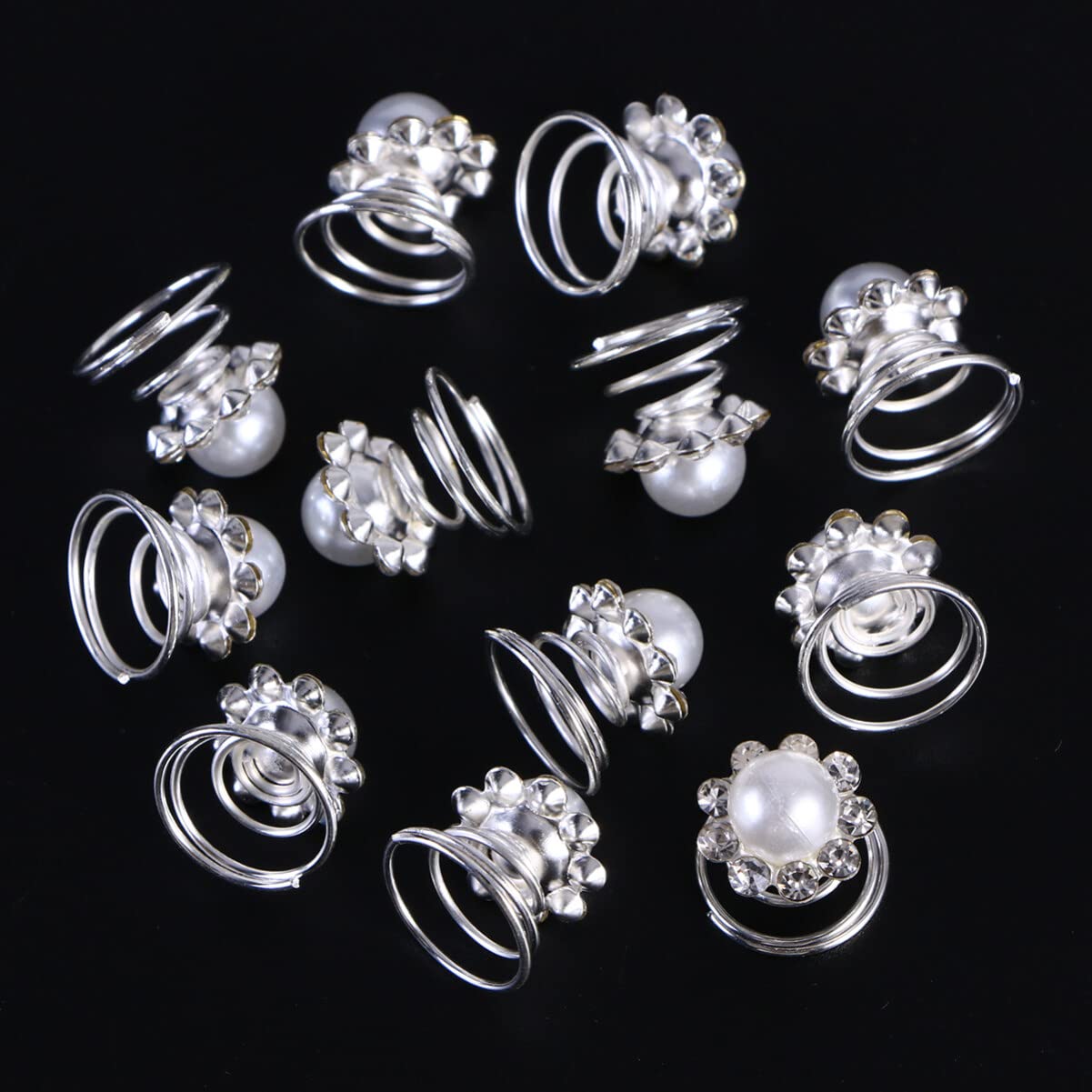 Mikinona 12 Pack Spiral Hair Pins with Crystal Flowers - Elegant Bridal Hair Clips for Weddings, Prom & Special Occasions - Perfect for Updos, Half-Up Styles & Boho Hairstyles