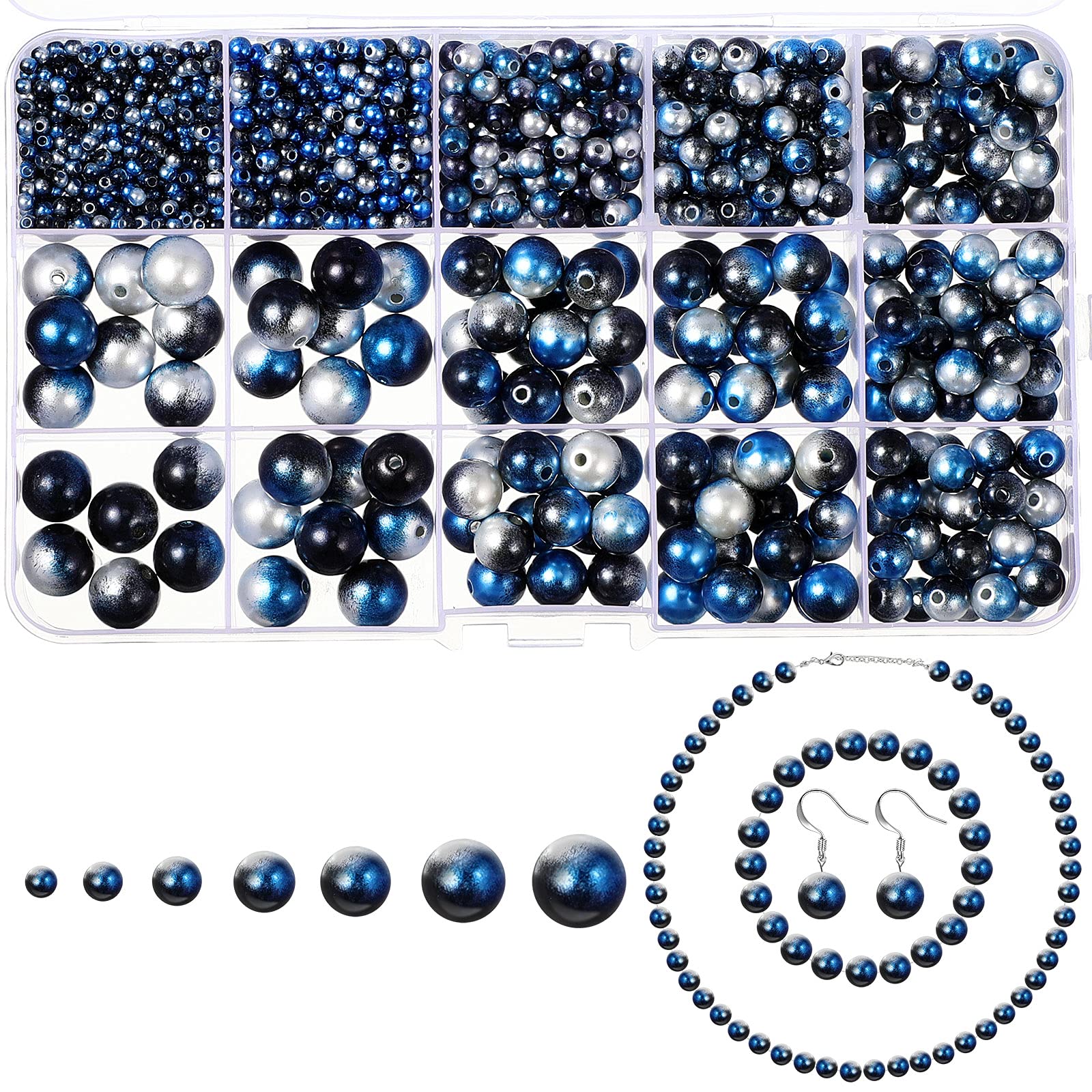 1400 Pieces Round Faux Pearl Beads with Hole for Jewelry Making - DIY Earrings, Necklaces, Bracelets - Perfect for Women's and Girls' Dresses & Shirts (Black & Blue) | Wedding, Party, Gift, Fashion Accessories