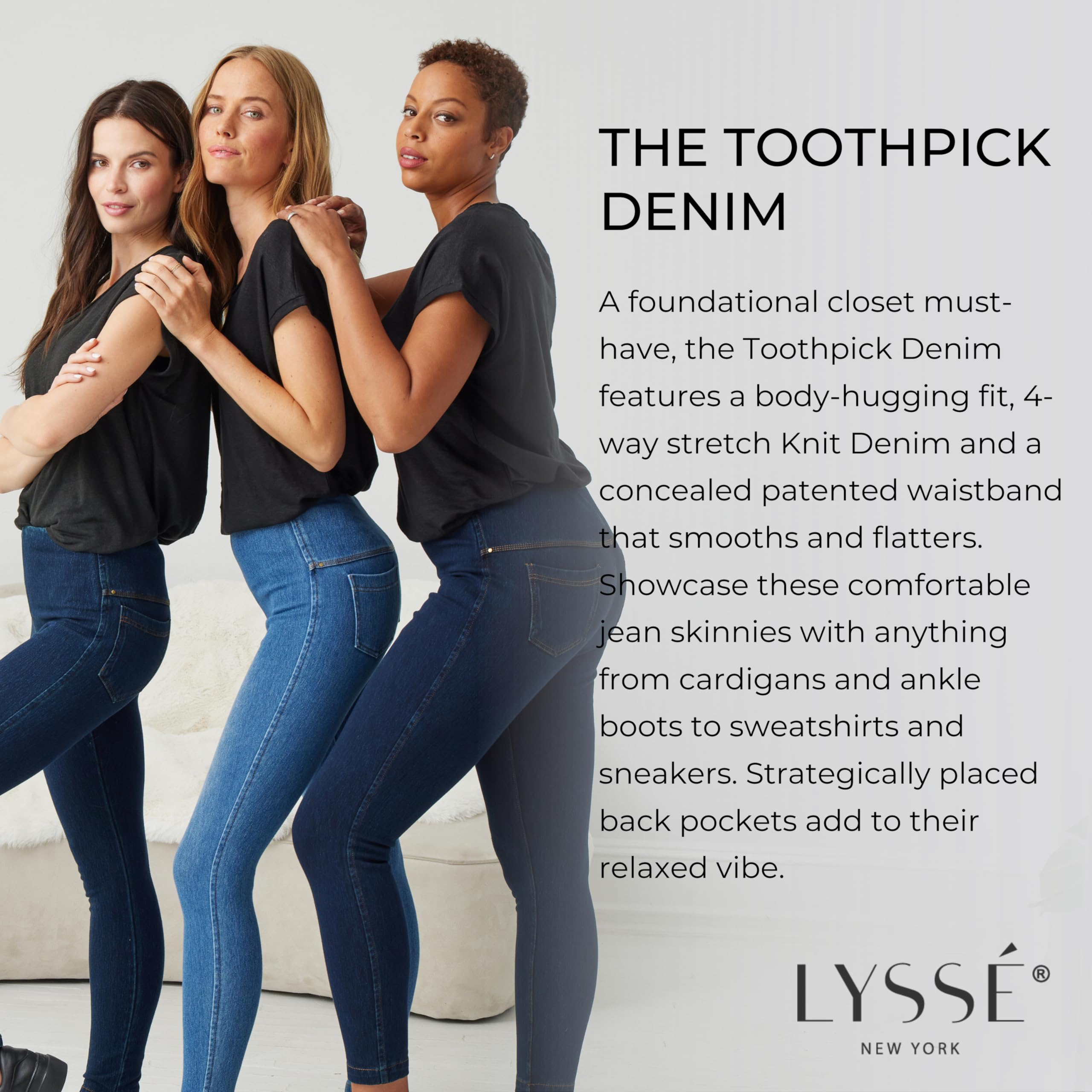 Lyssé Women's High Waist Skinny Toothpick Denim Leggings - Stretchy Slim Fit Jeans for Casual Wear & Night Out