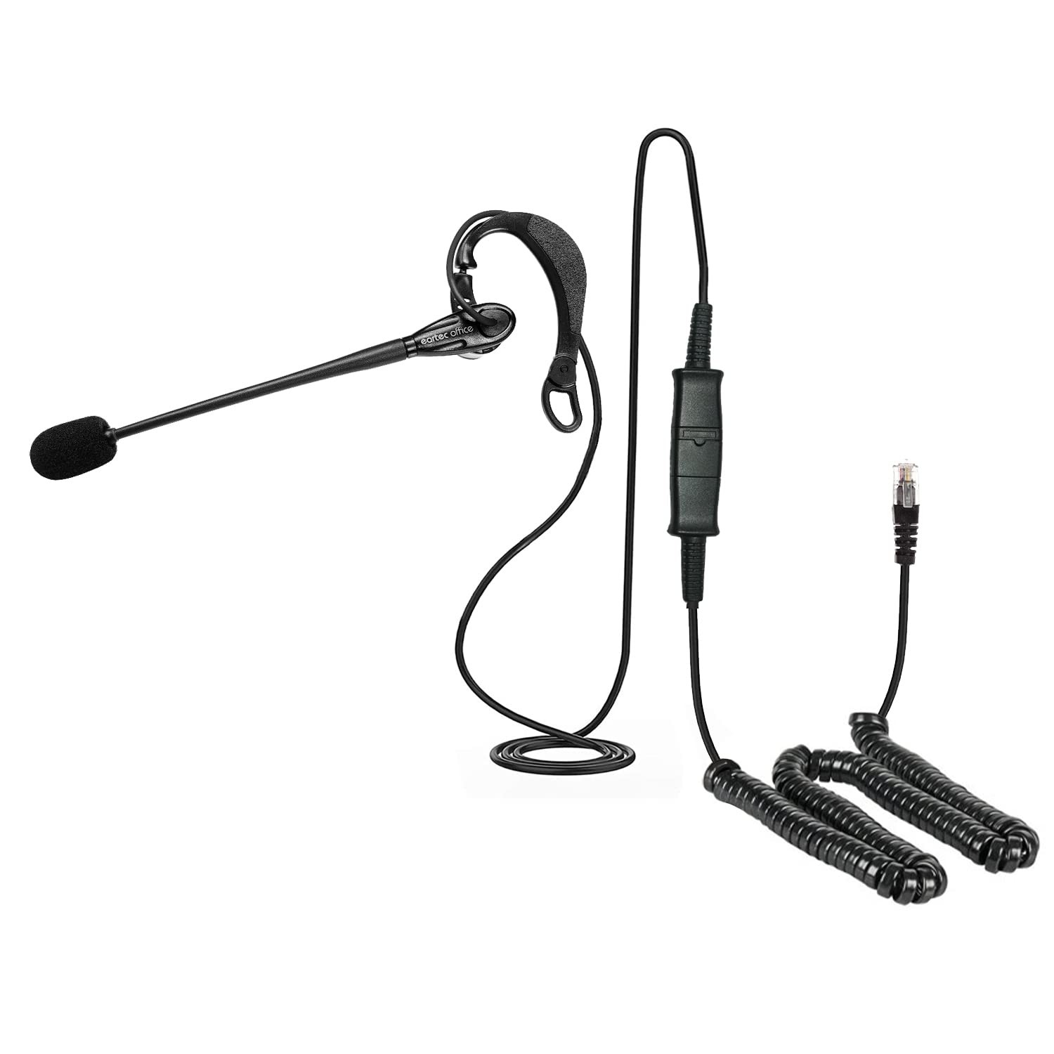 Eartec Office Headset for Polycom VVX 400/401/410/411/500/501 VoIP Phones - Noise Cancelling In-Ear Headset with Quick Disconnect (QD002) - Perfect for Home Office, Call Centers & Remote Work