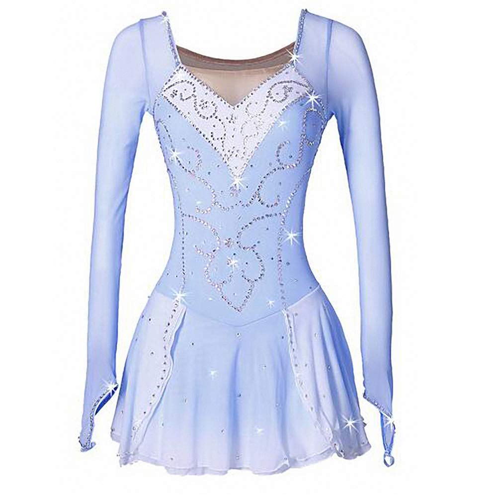 Women's Figure Skating Dress - Blue & White Spandex High Elasticity Competition Skating Wear for Girls & Adults - Perfect for Ice Skating Performances, Competitions & Practice