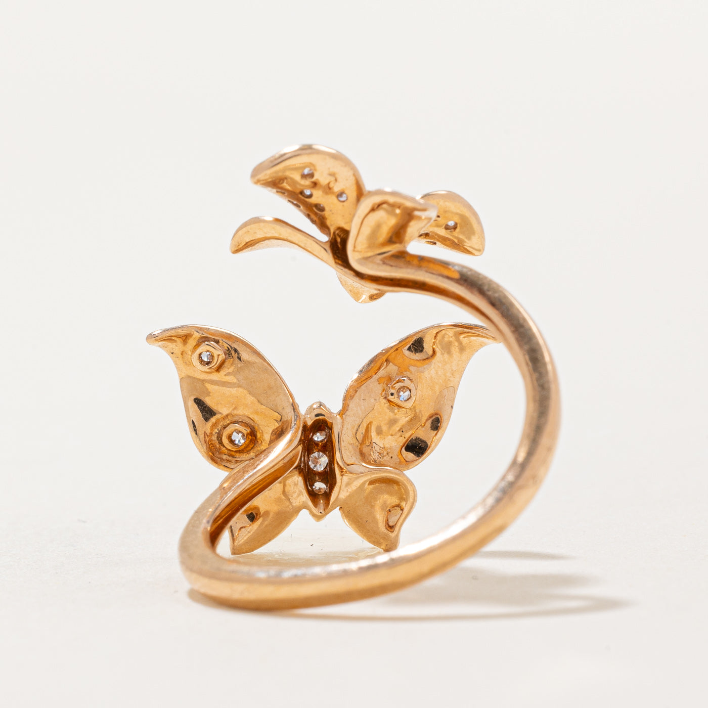 0.16ctw Diamond Butterfly & Flower Wrap Ring - Size 7.5 - Elegant Stackable Ring for Women - Perfect for Weddings, Anniversaries & Everyday Wear