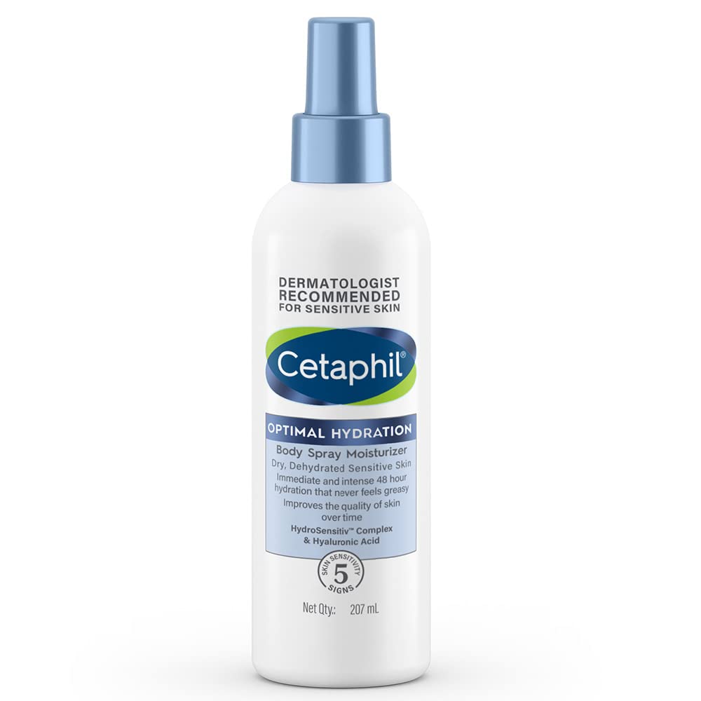 Cetaphil Optimal Hydration Body Spray Moisturizer 207ml - Lightweight Non-Greasy Face & Body Moisturizer with Hyaluronic Acid, Sunflower Oil & Blue Daisy Extract | Hydrating Skincare for Dry Skin, Post-Workout & Daily Use