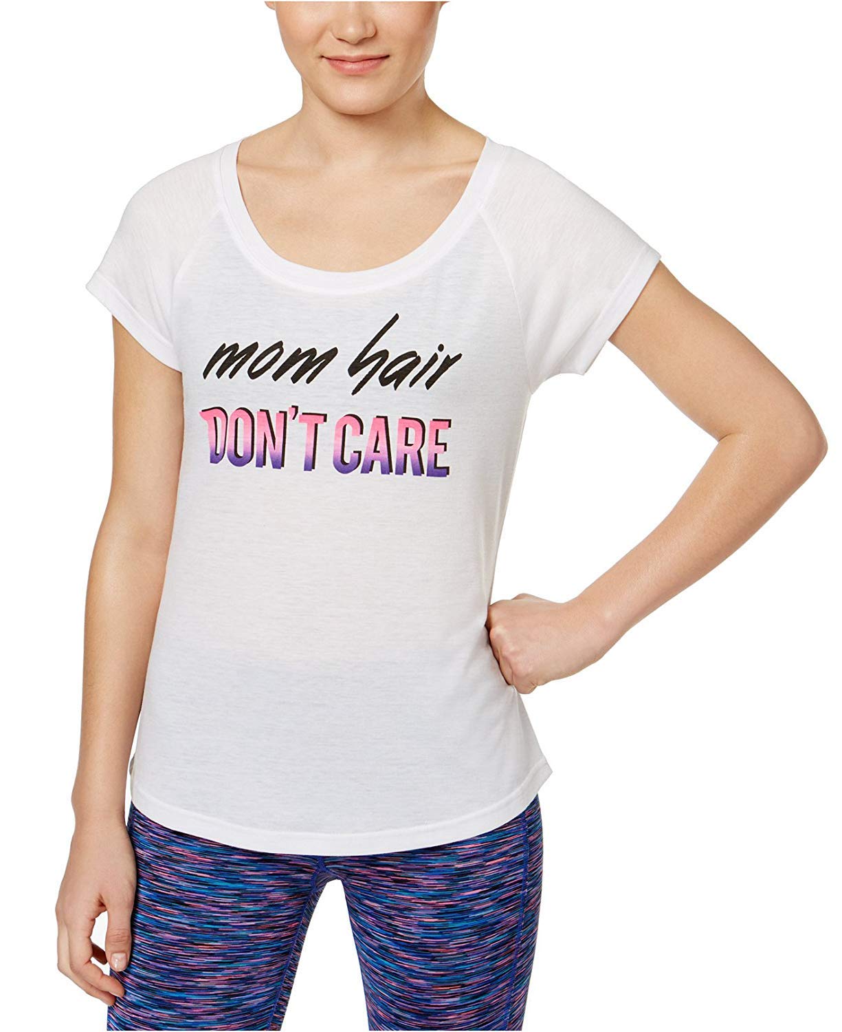 Ideology Women's Mom Yoga Fitness T-Shirt - Comfortable Workout Top for Yoga, Gym & Running - White XXL - Perfect for Active Moms & Fitness Enthusiasts