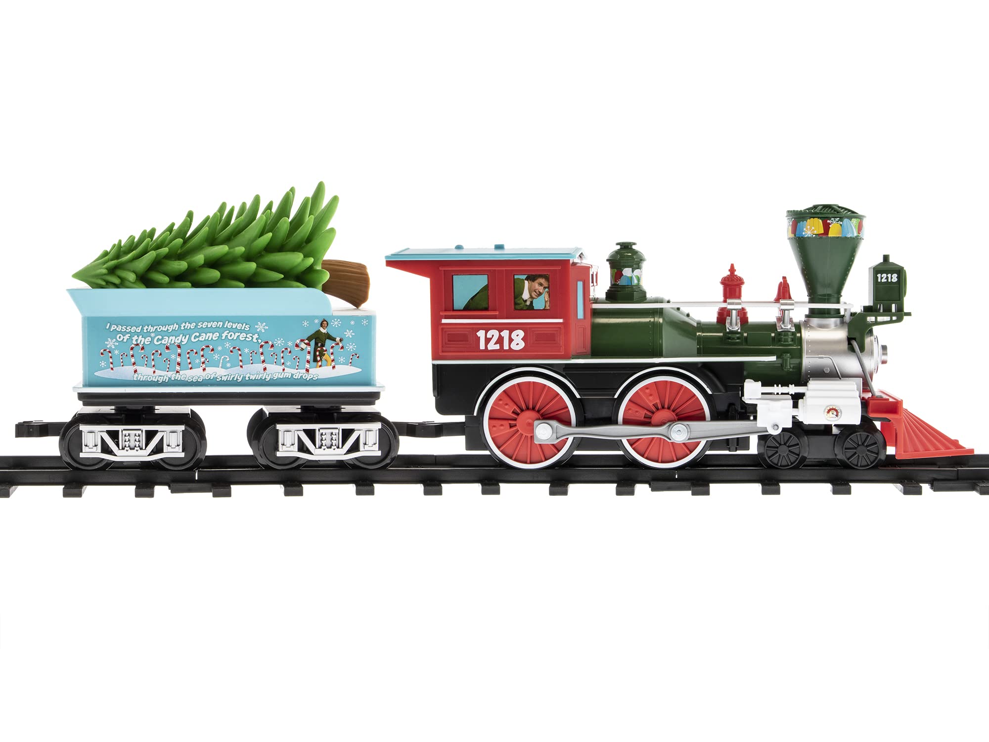 Lionel Battery-Powered Elf Toy Train Set with Locomotive, 4 Train Cars, 8-Piece Track & Remote Control - Realistic Train Sounds & LED Lights for Kids Ages 4+ | Perfect for Christmas Decorations, Birthday Gifts & Holiday Playtime